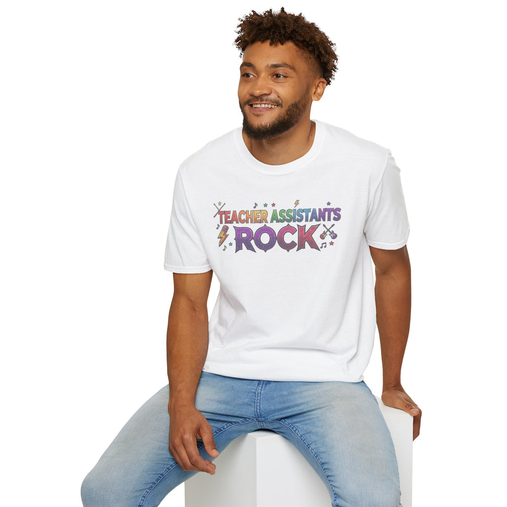 Teacher Assistants Rock T-Shirt — Colorful Retro School Support Staff Tee
