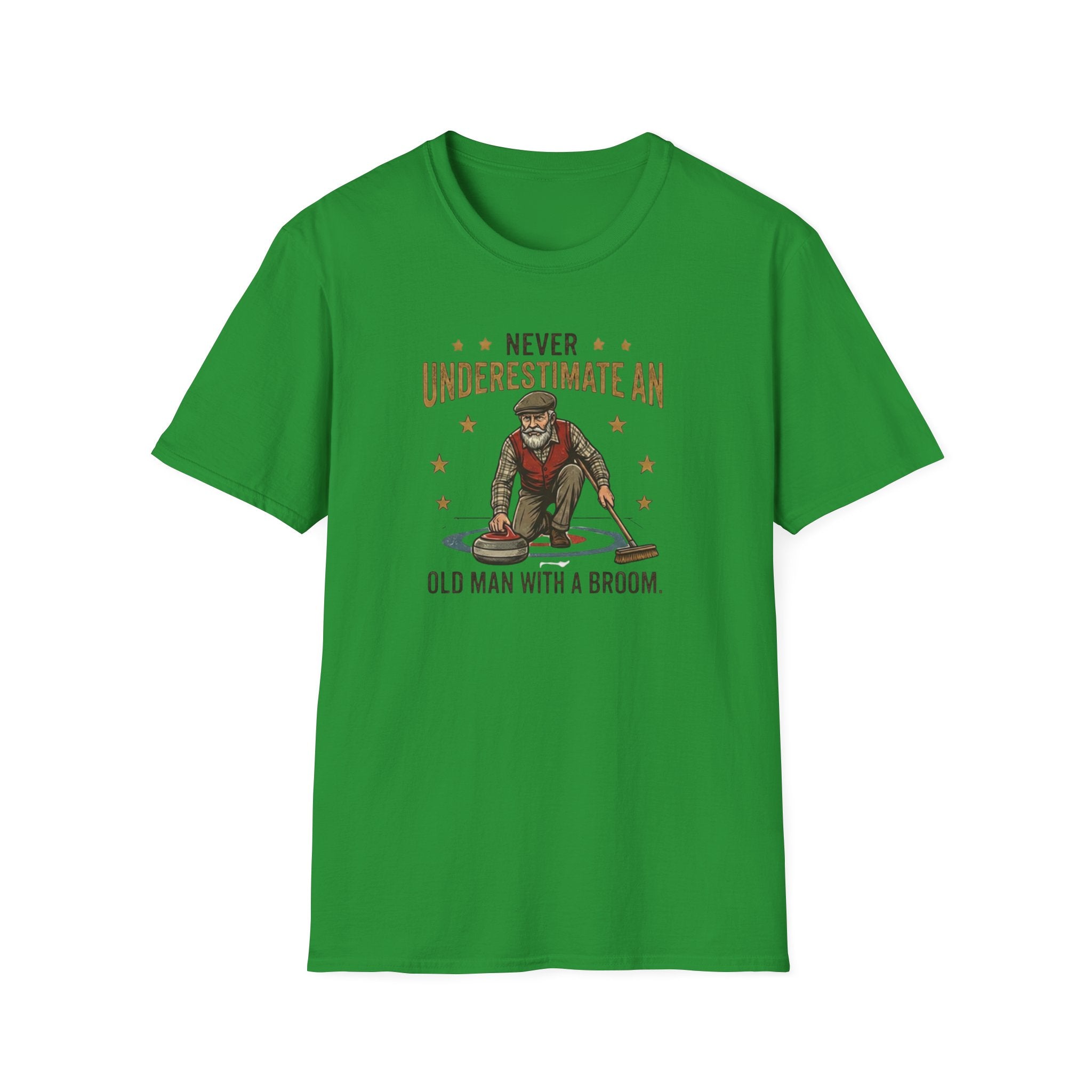 T‑Shirt — "Never Underestimate an Old Man with a Broom" Vintage Curling Design