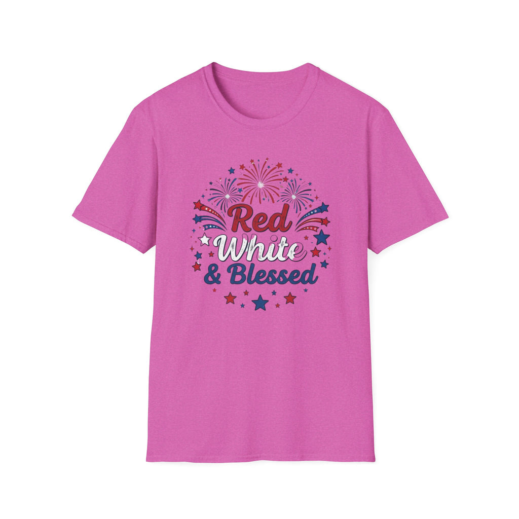 T-Shirt — "Red White & Blessed" Patriotic Fireworks Tee for 4th of July
