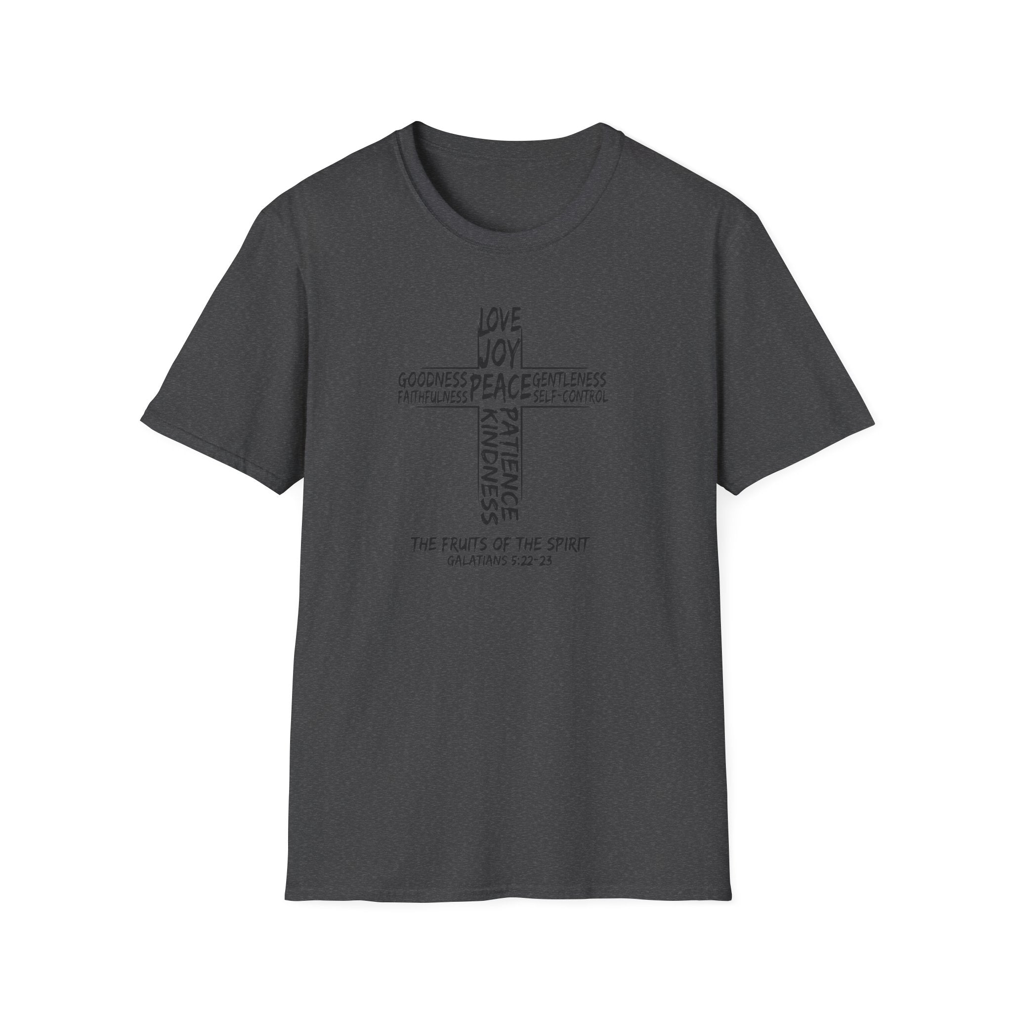 Faith Cross T-Shirt — 'Fruit of the Spirit' Typography Tee (Love, Joy, Peace)