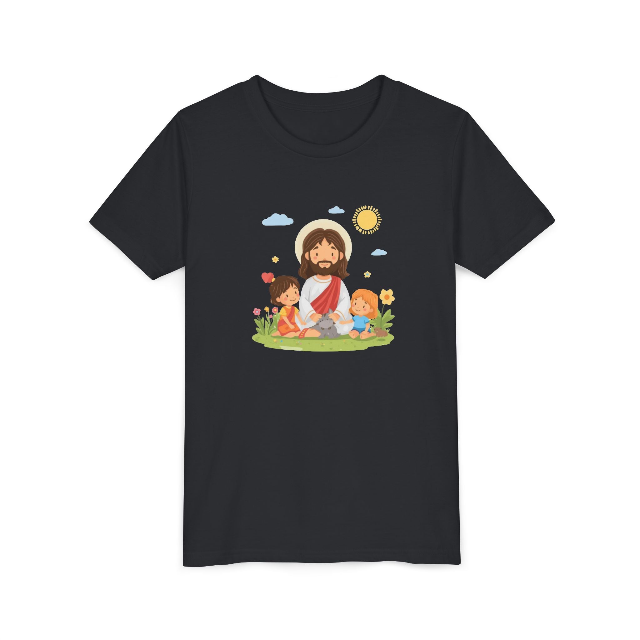 Youth Tee — Cute Jesus with Children Illustration Faith Shirt