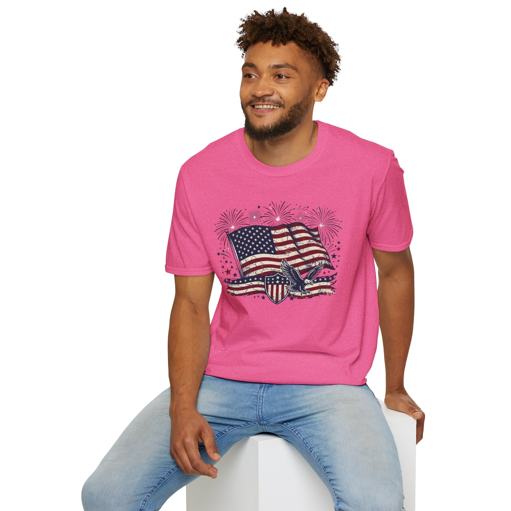 American Flag Eagle T-Shirt — Patriotic 4th of July Tee with Fireworks