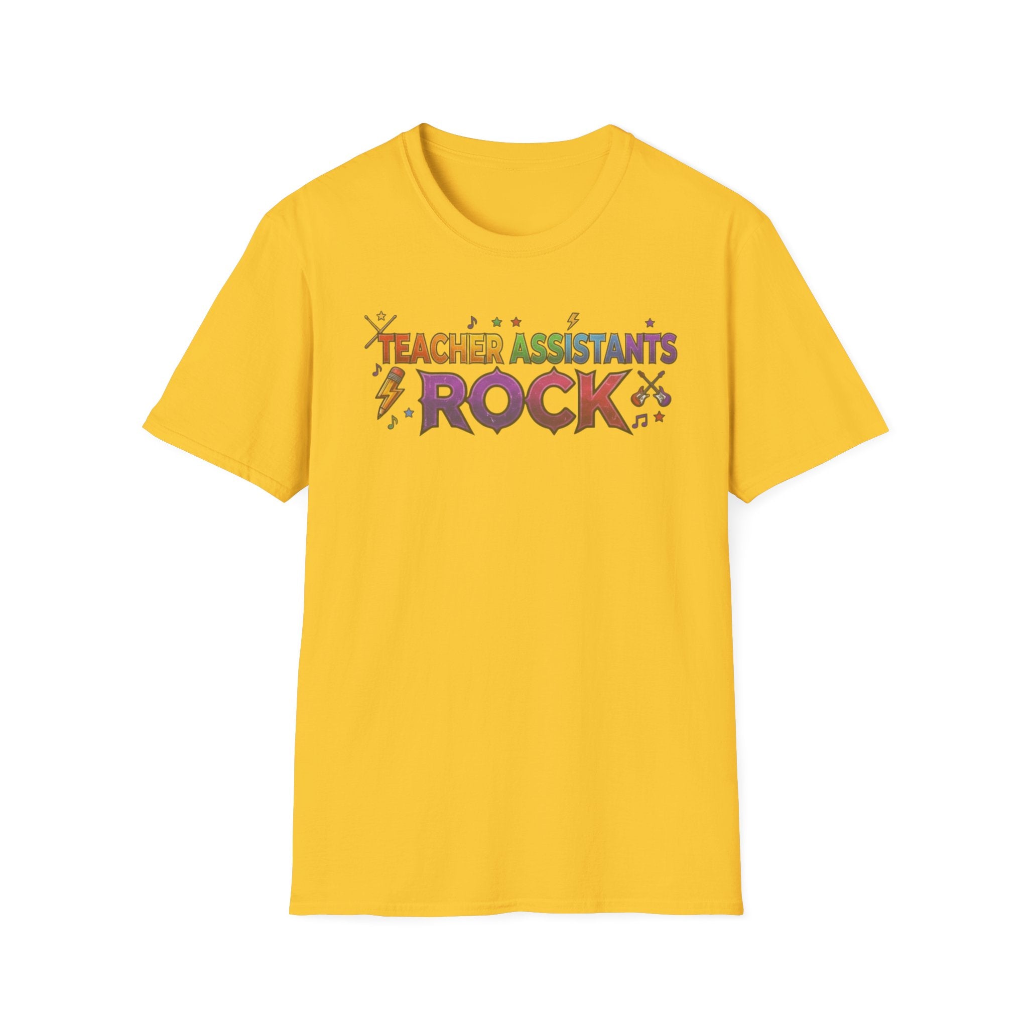 Teacher Assistants Rock T-Shirt — Colorful Retro School Support Staff Tee