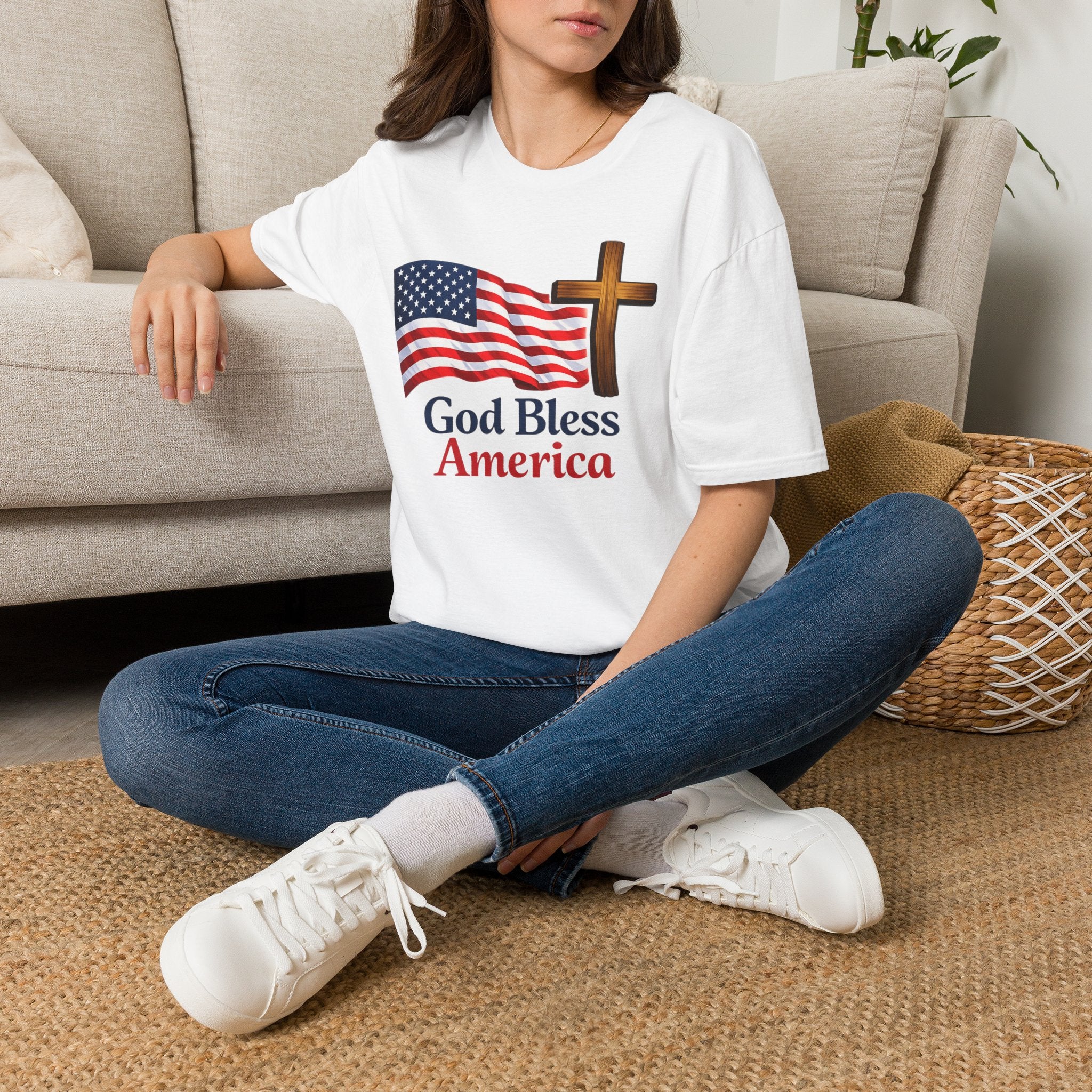God Bless America T-Shirt — American Flag & Cross Patriotic Faith Tee