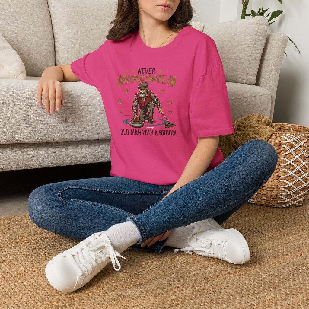 T‑Shirt — "Never Underestimate an Old Man with a Broom" Vintage Curling Design