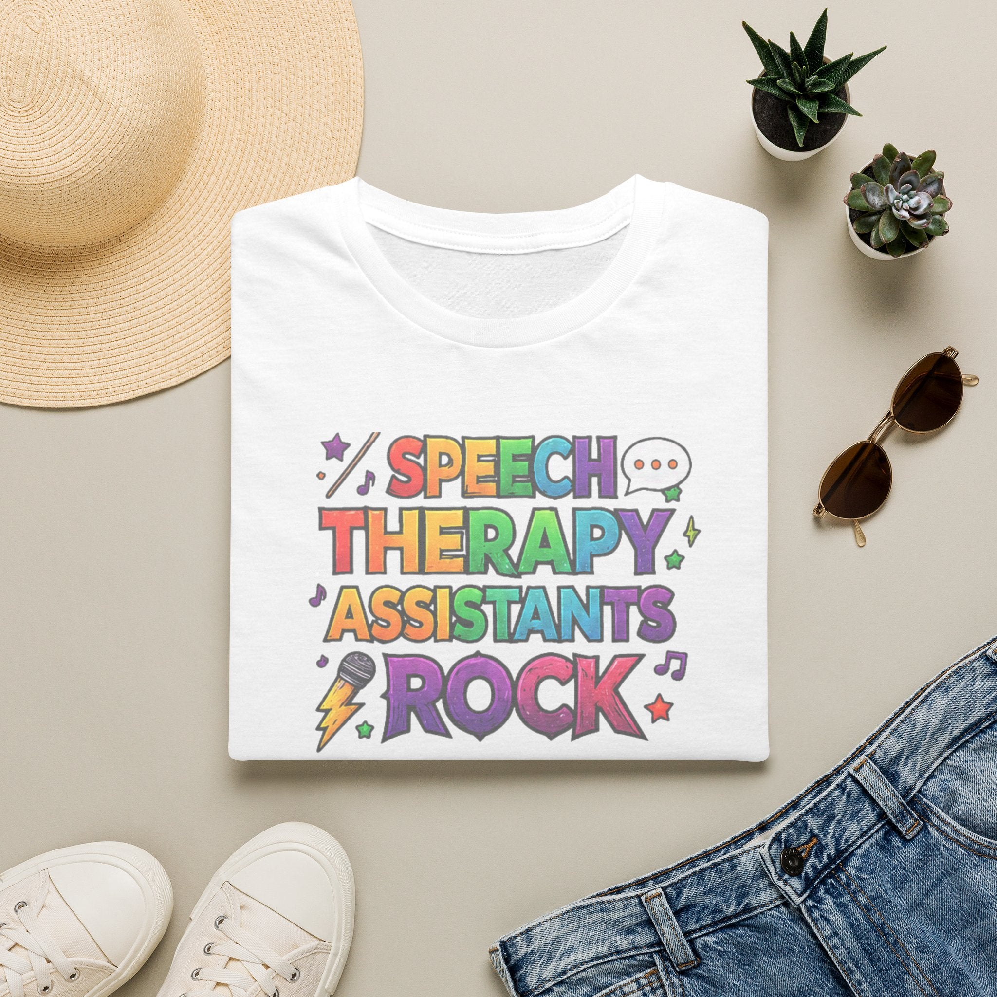 Speech Therapy Assistants Rock T-Shirt — Colorful Retro Pride Tee for SLP Assistants