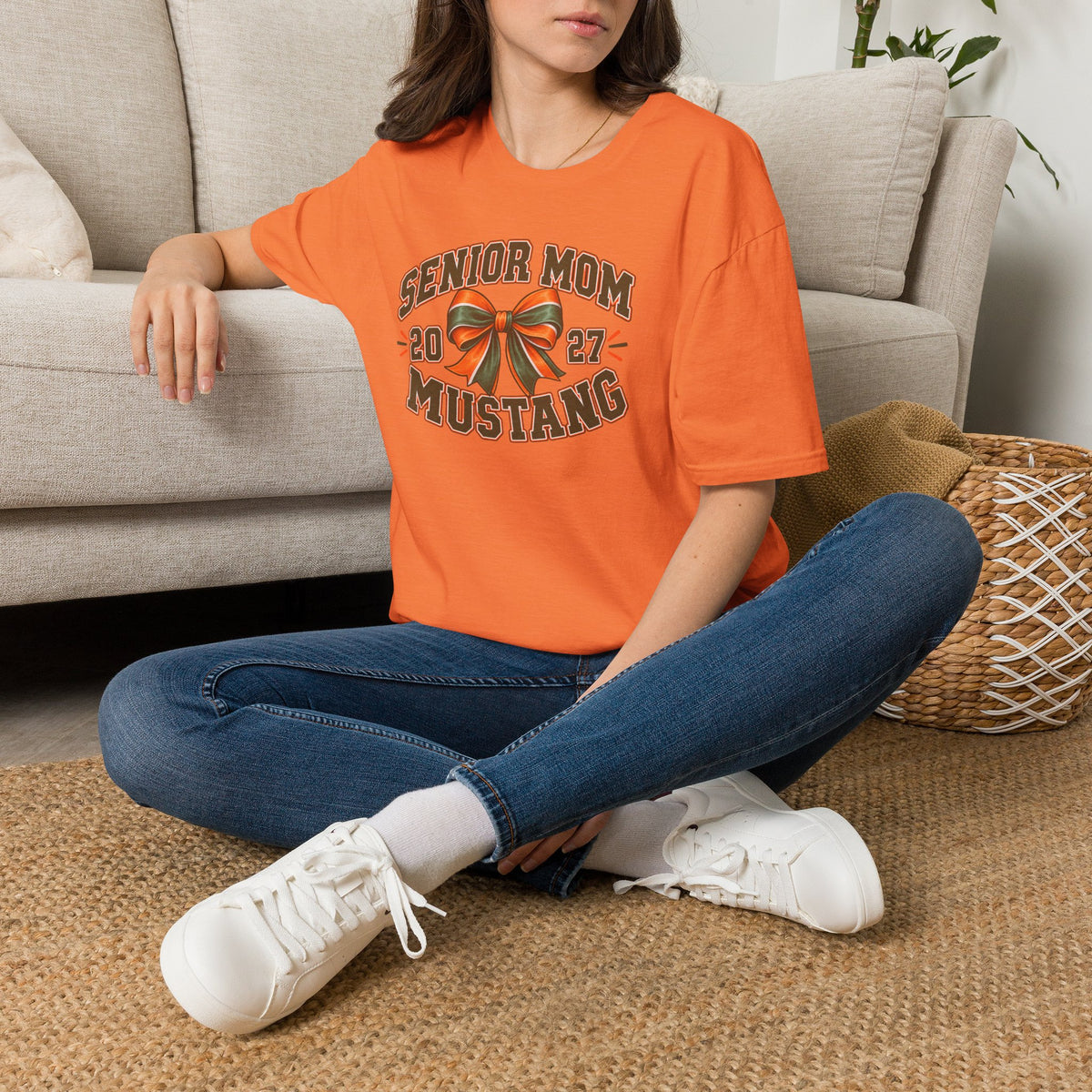 Senior Mom 2027 Mustang T-Shirt — Graduation Cheer Mom Shirt