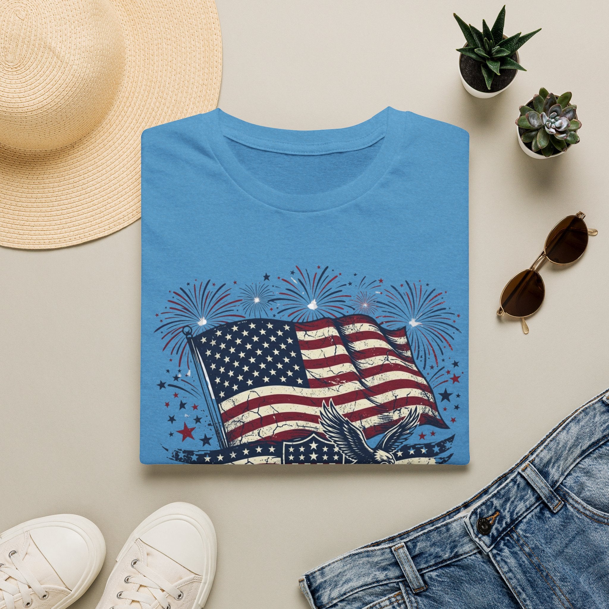 American Flag Eagle T-Shirt — Patriotic 4th of July Tee with Fireworks