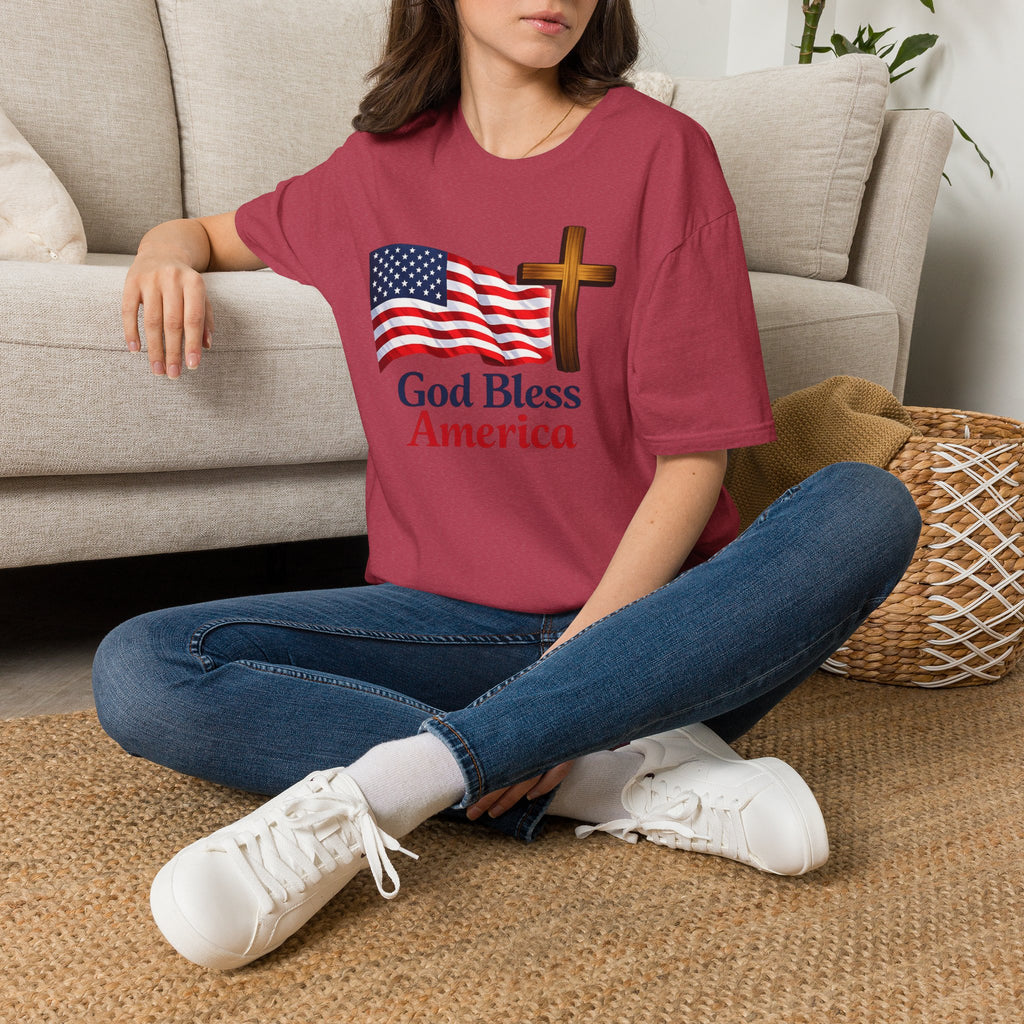 God Bless America T-Shirt — American Flag & Cross Patriotic Faith Tee