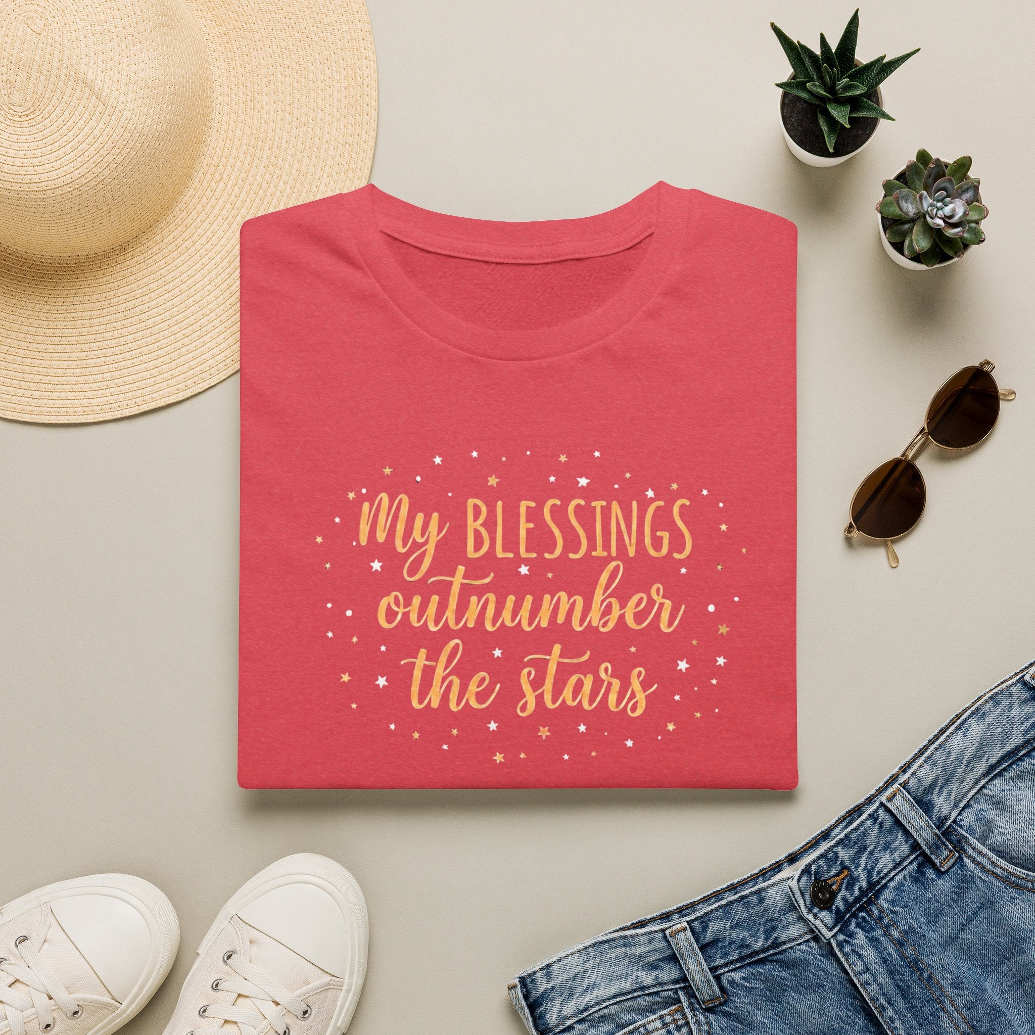 T-Shirt — “My Blessings Outnumber the Stars” Inspirational Script Tee