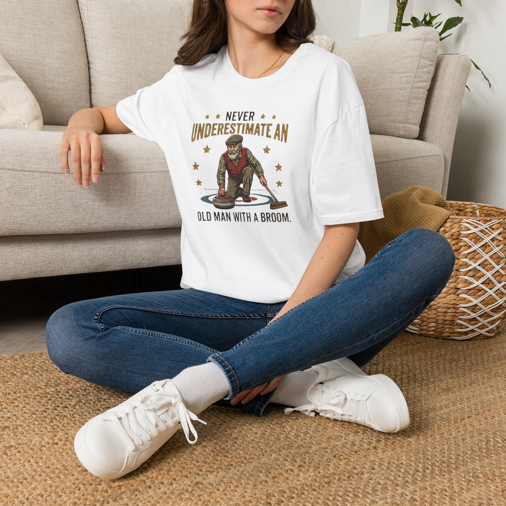 T‑Shirt — "Never Underestimate an Old Man with a Broom" Vintage Curling Design