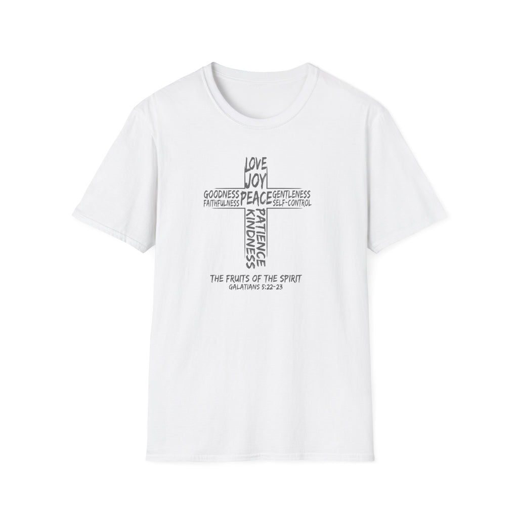 Faith Cross T-Shirt — 'Fruit of the Spirit' Typography Tee (Love, Joy, Peace)