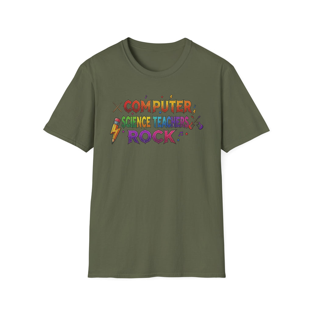 Computer Science Teachers Rock T-Shirt — Colorful Retro Teacher Appreciation Tee