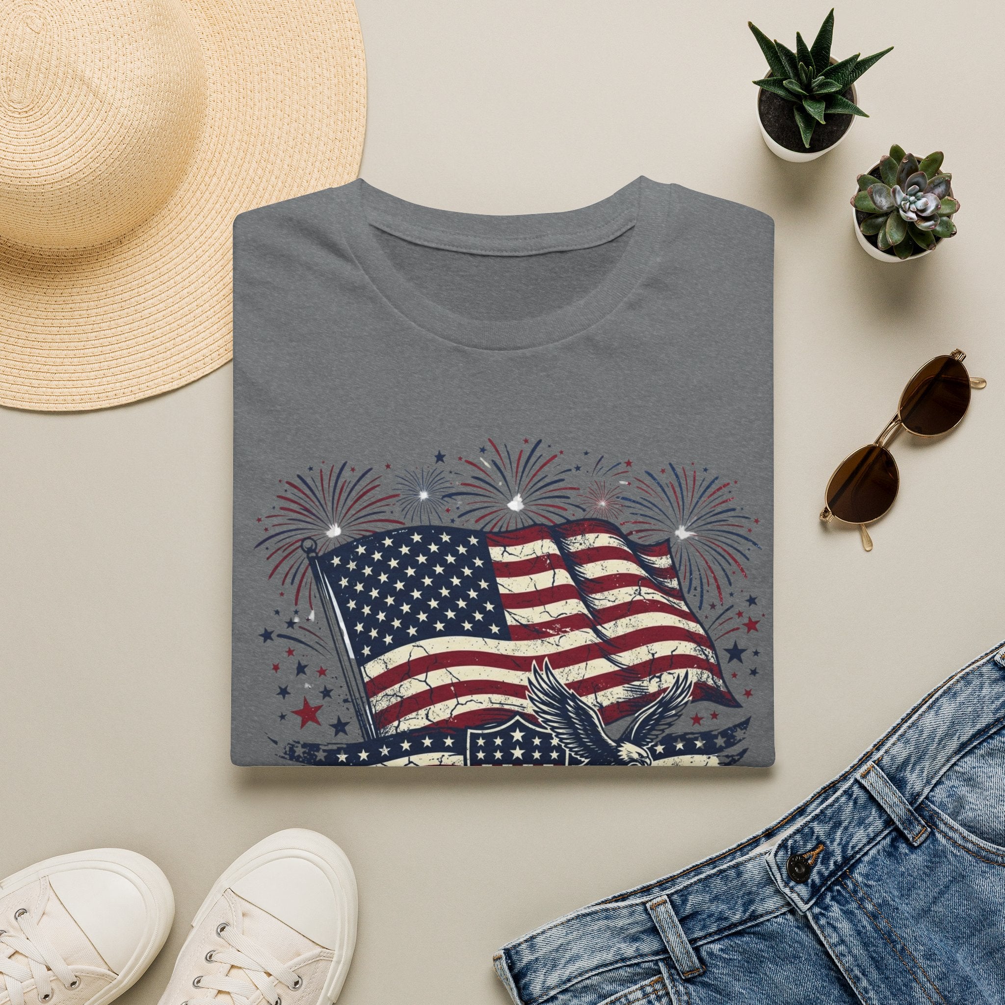 American Flag Eagle T-Shirt — Patriotic 4th of July Tee with Fireworks