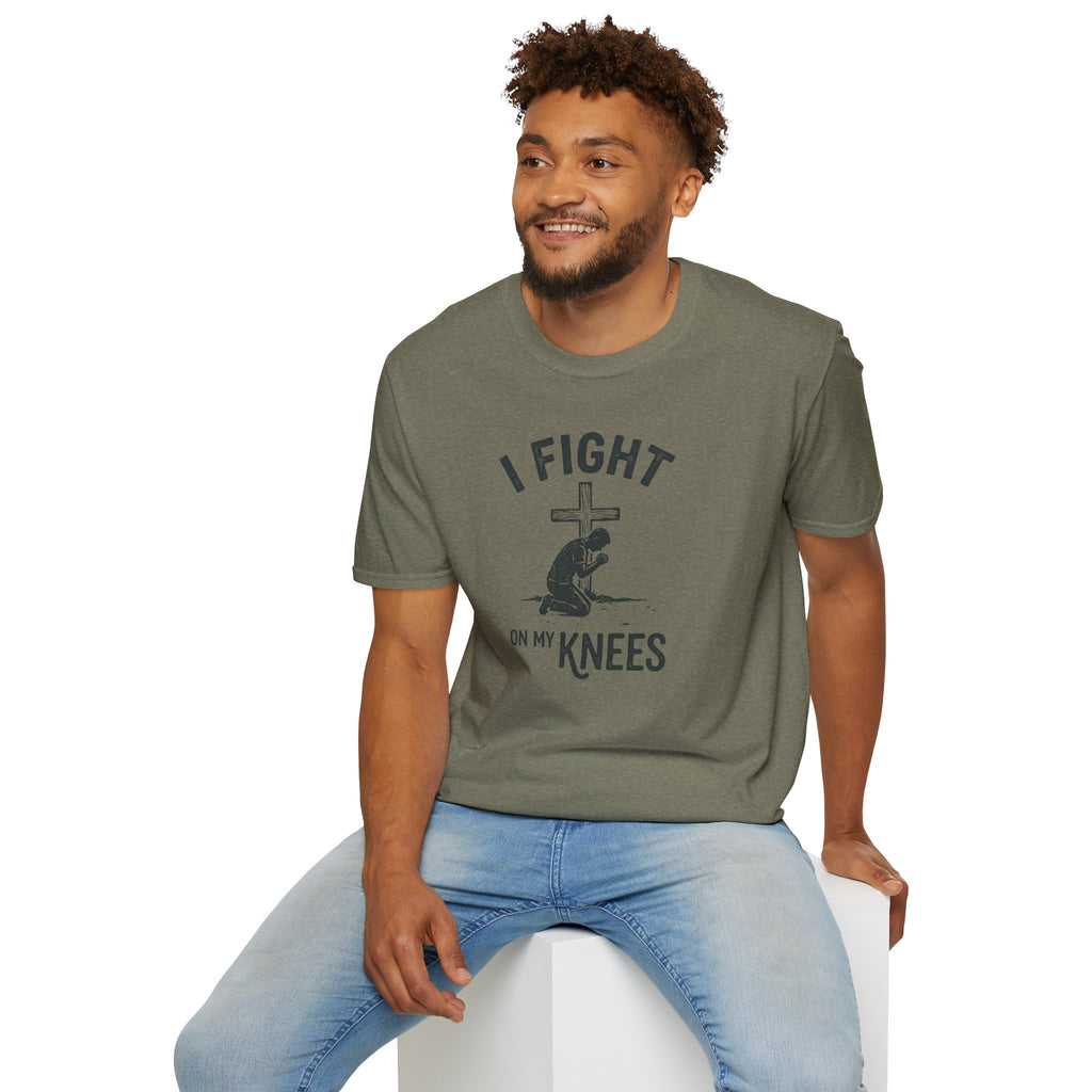T-Shirt — "I Fight on My Knees" Prayer Graphic