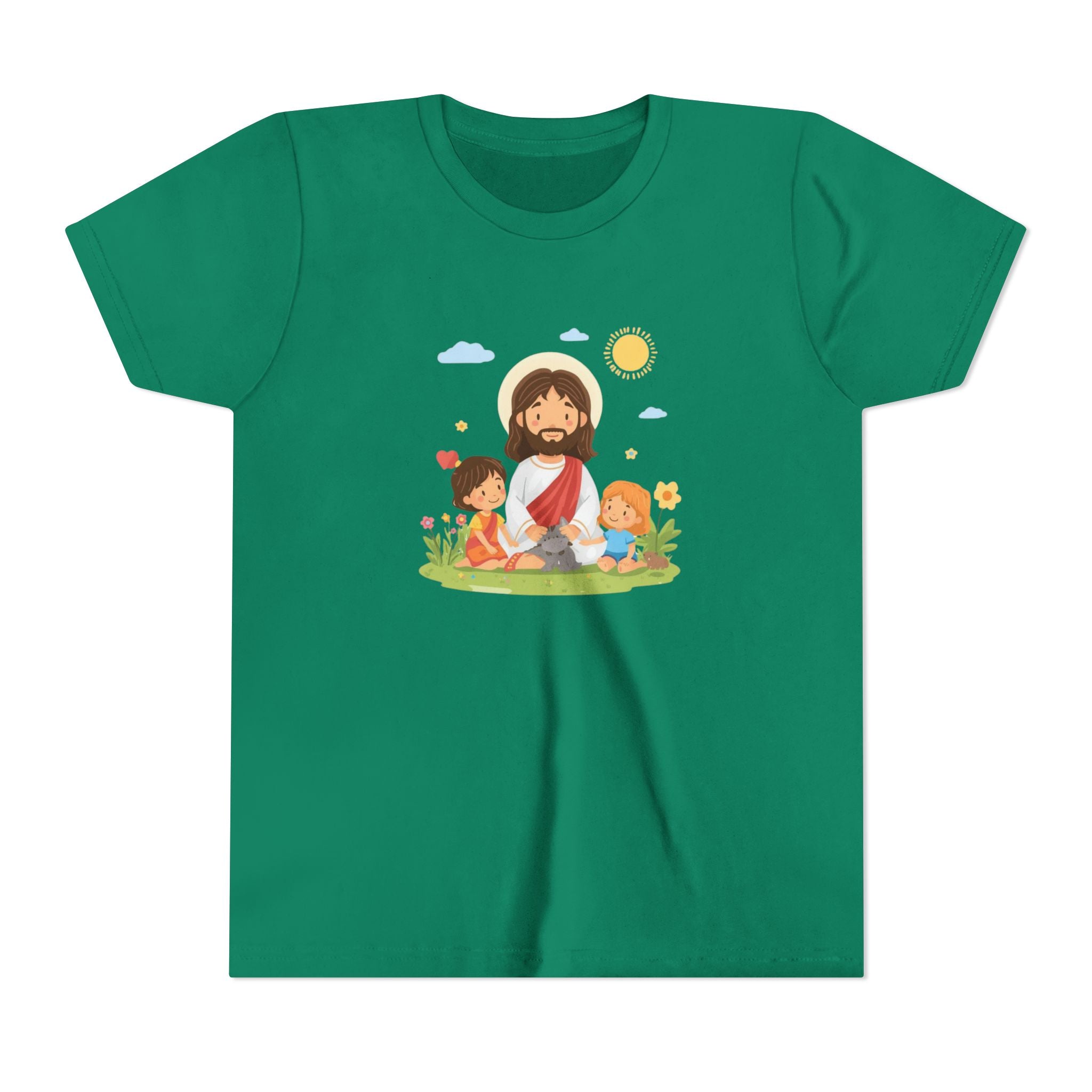 Youth Tee — Cute Jesus with Children Illustration Faith Shirt