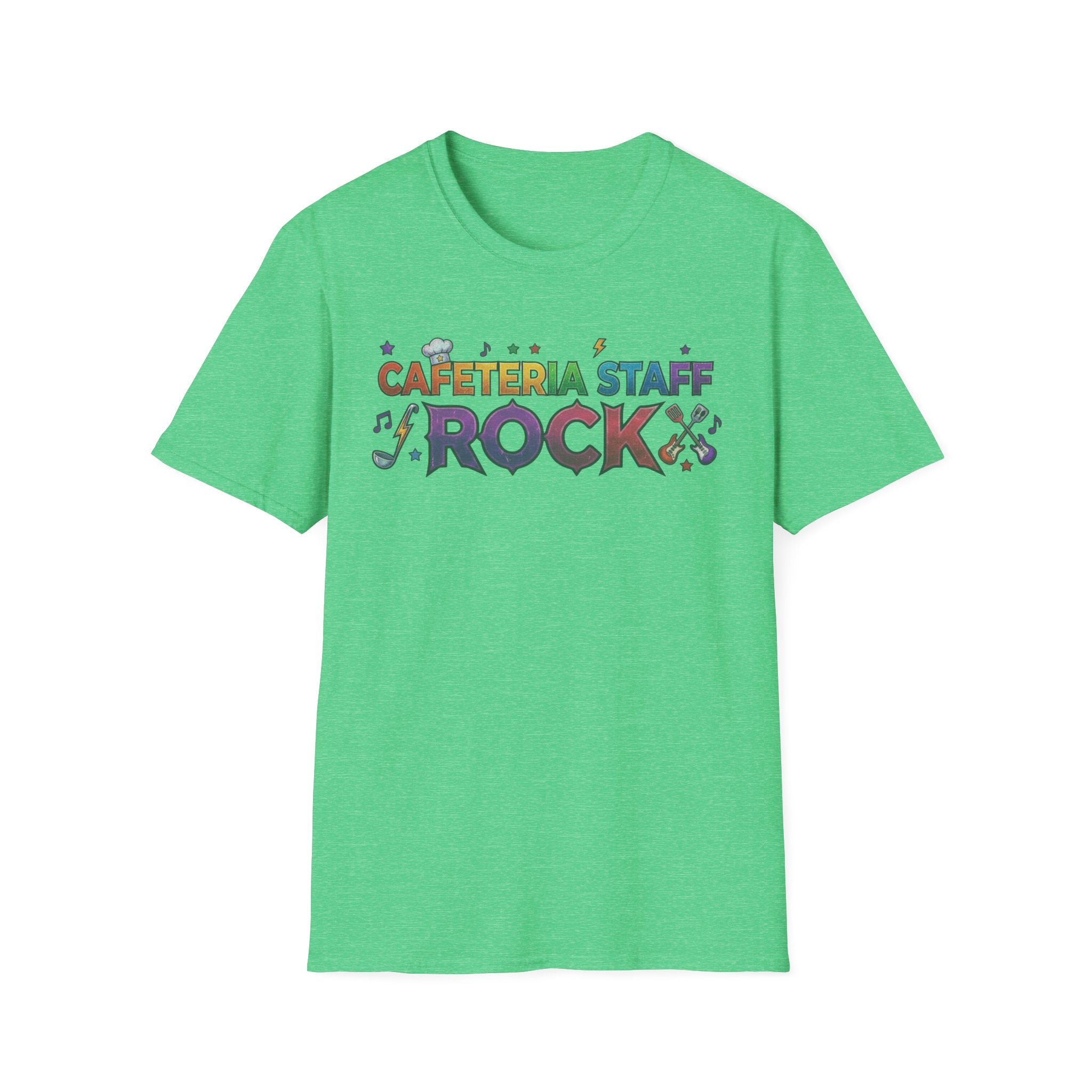 Cafeteria Staff Rock T-Shirt — Retro Rainbow School Lunch Crew Tee