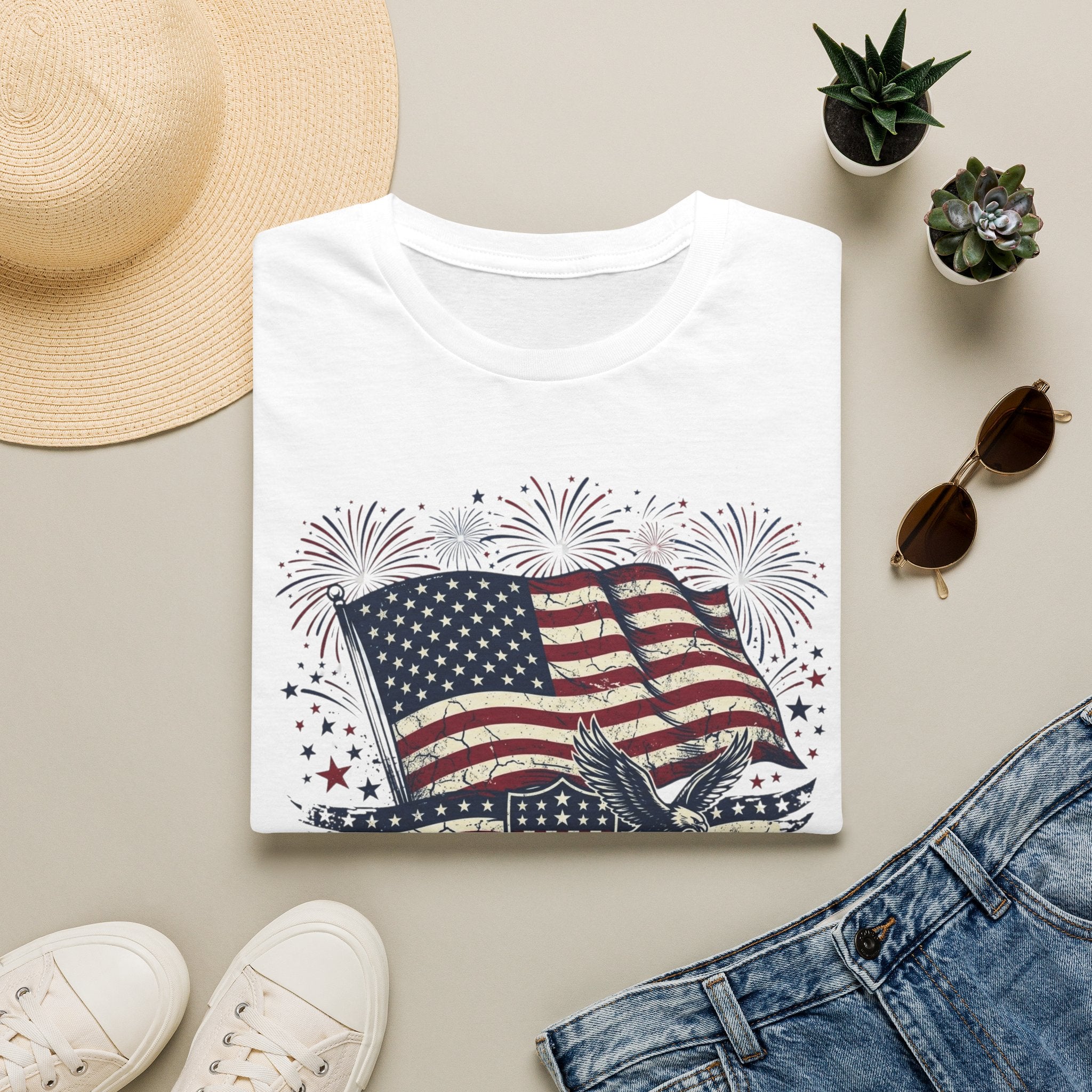 American Flag Eagle T-Shirt — Patriotic 4th of July Tee with Fireworks