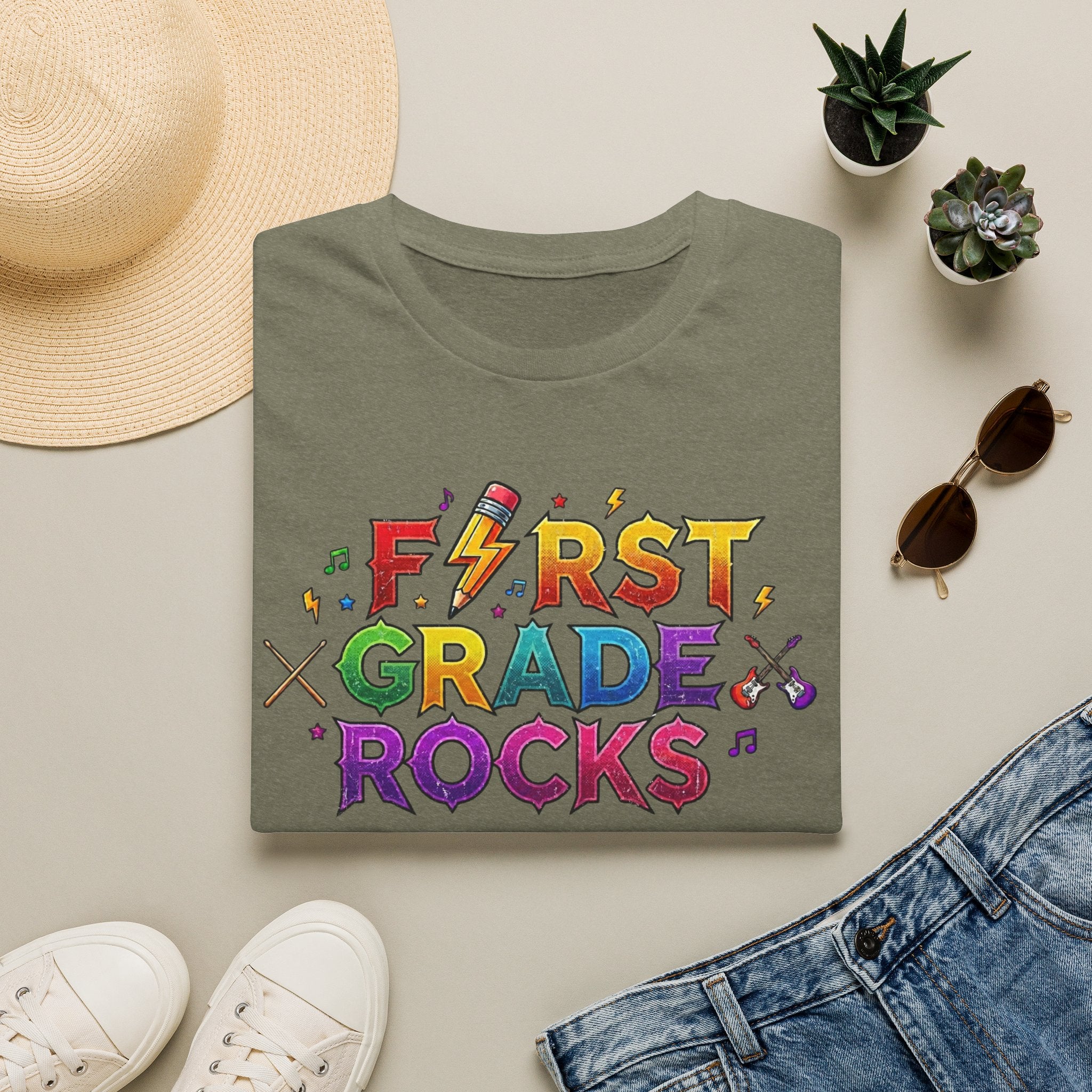 First Grade Rocks T-Shirt — Colorful Back-to-School Tee for Teachers & Students