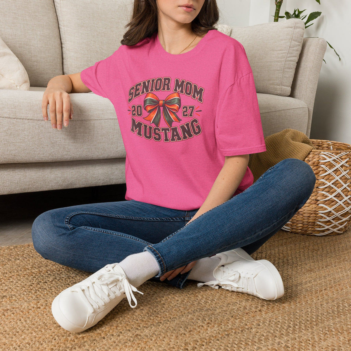 Senior Mom 2027 Mustang T-Shirt — Graduation Cheer Mom Shirt