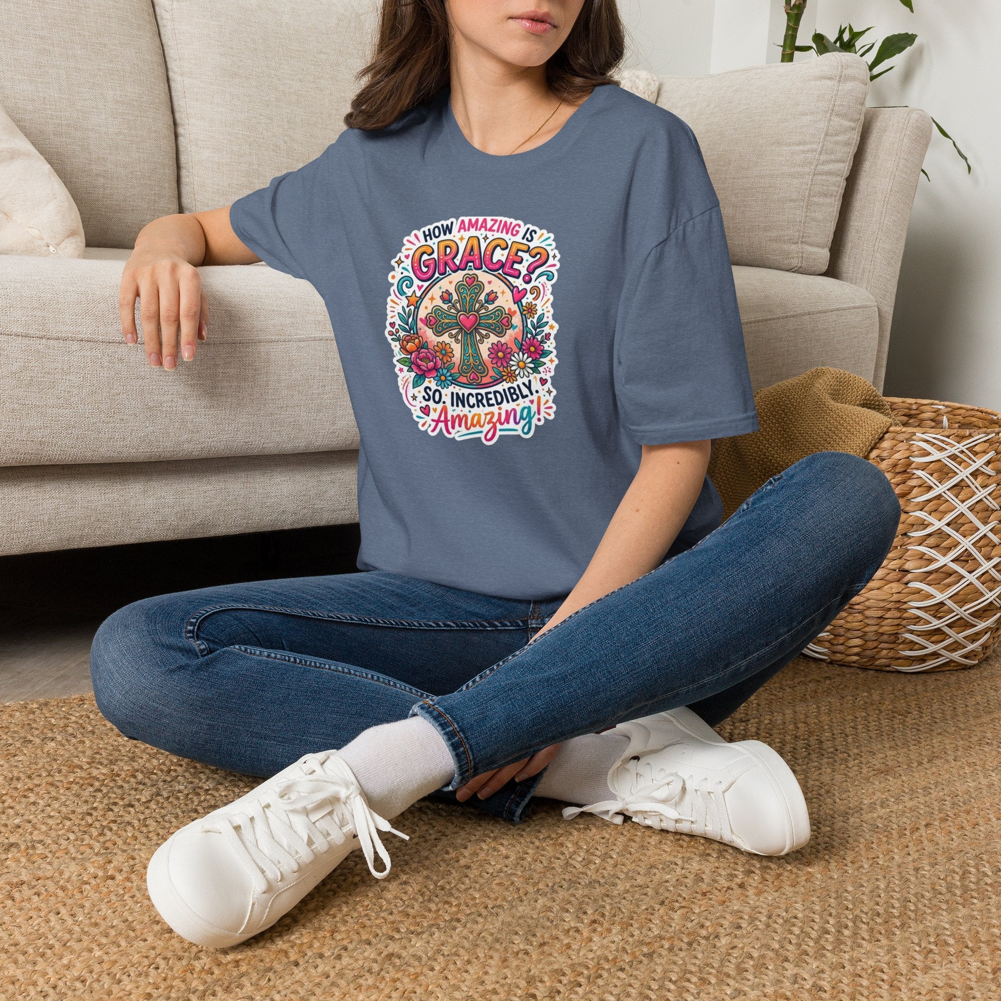 How Amazing Is Grace? Floral Cross T-Shirt — Inspirational Christian Tee
