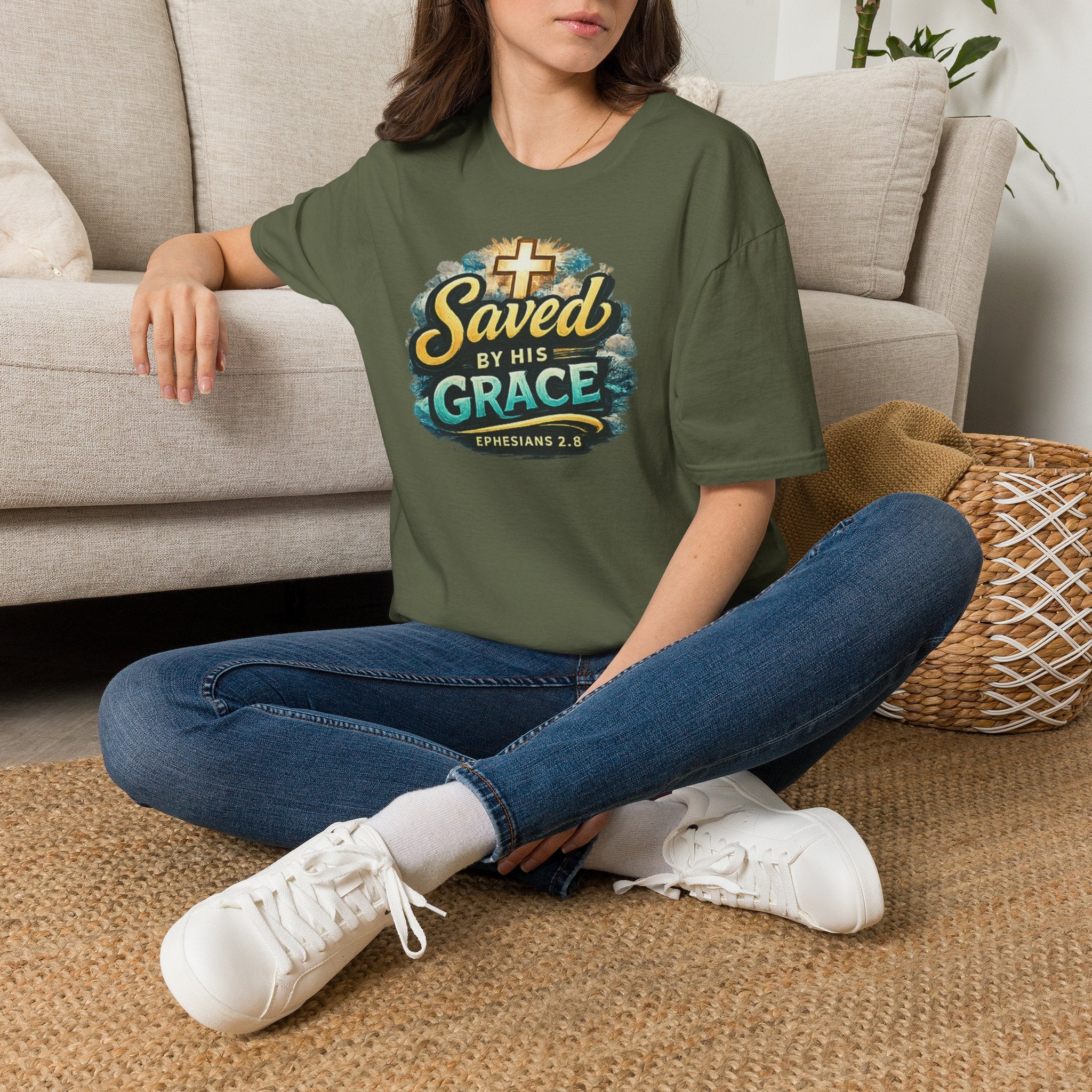 T-Shirt — "Saved by His Grace" Christian Faith Tee