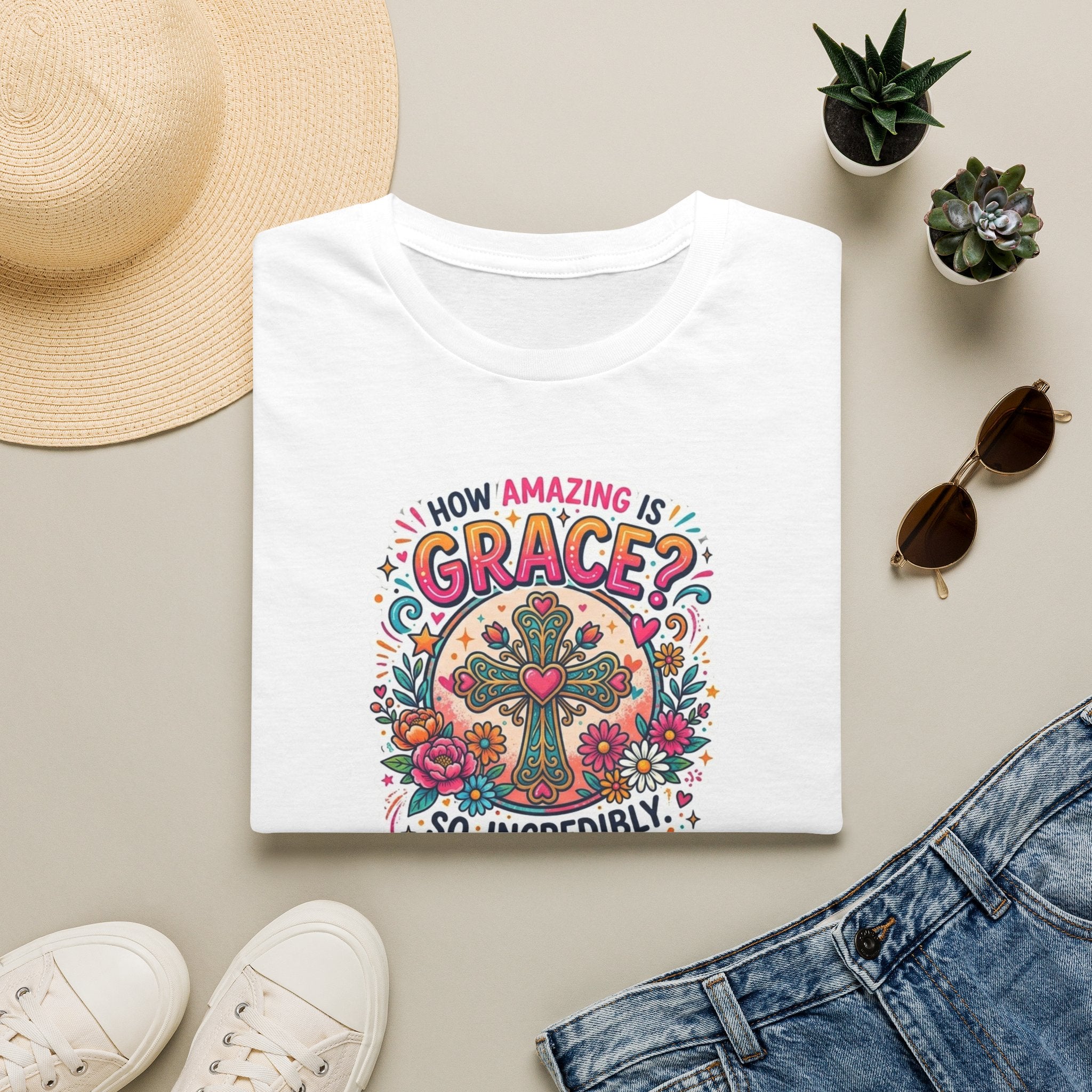 How Amazing Is Grace? Floral Cross T-Shirt — Inspirational Christian Tee