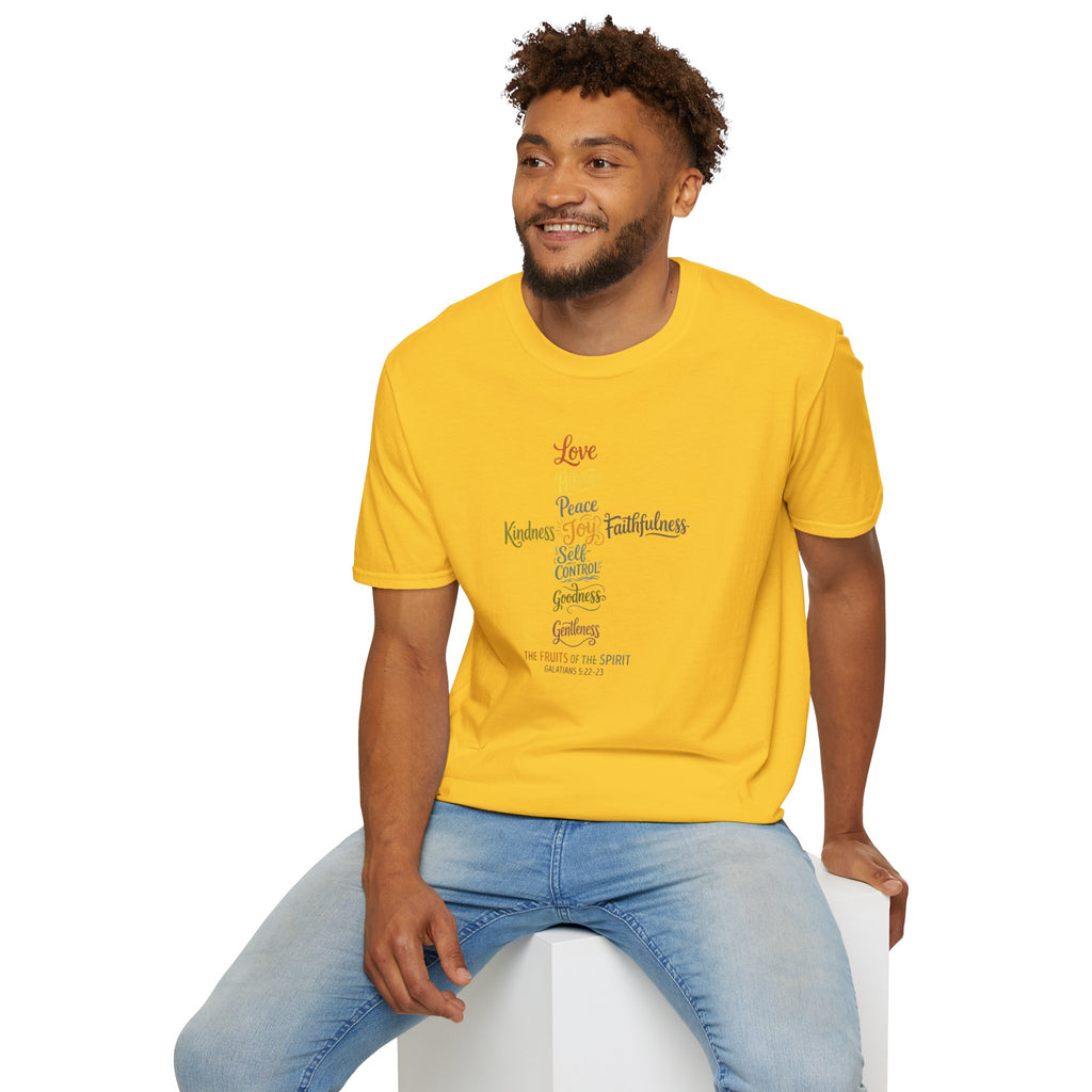 Christian Cross Word Art T-Shirt — Fruits of the Spirit Faith Tee