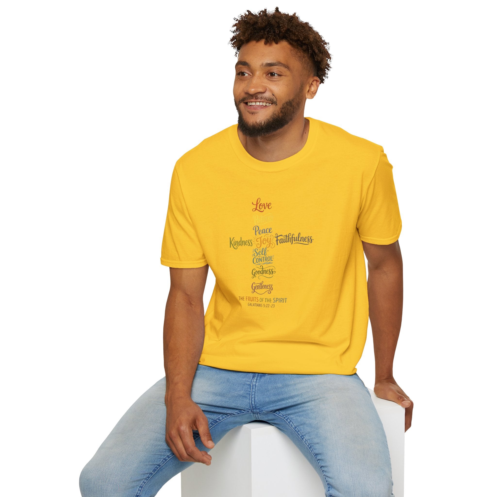 Christian Cross Word Art T-Shirt — Fruits of the Spirit Faith Tee