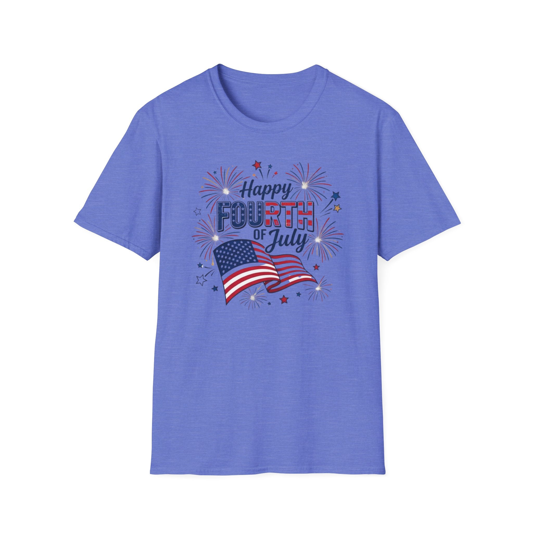 Fourth of July T-Shirt — "Happy Fourth of July" Patriotic Fireworks Flag Tee
