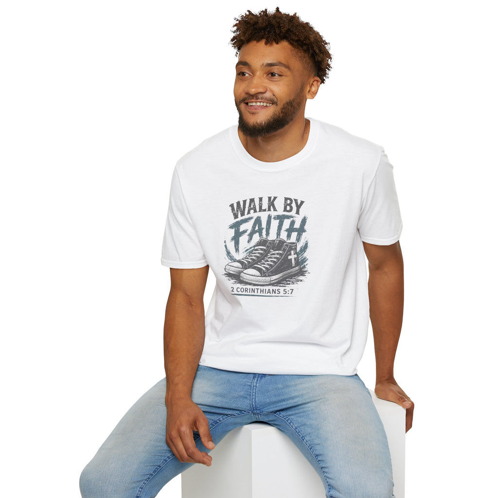 Walk by Faith T-Shirt — Christian Faith Graphic Tee (2 Corinthians 5:7)