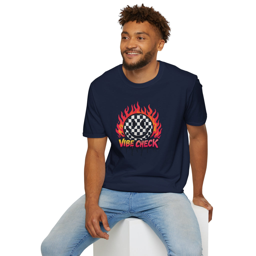 Vibe Check Graphic T-Shirt — Checkerboard Flame Design