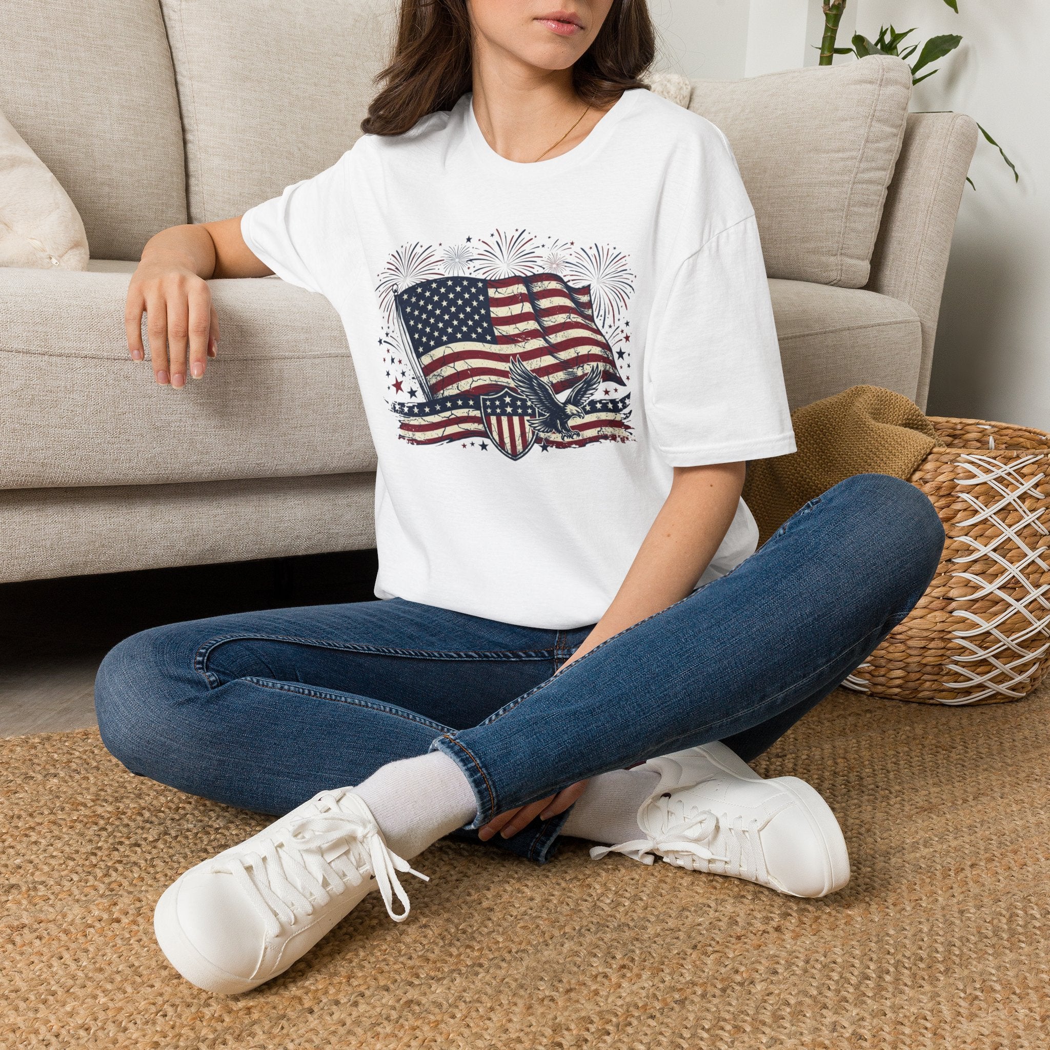 American Flag Eagle T-Shirt — Patriotic 4th of July Tee with Fireworks