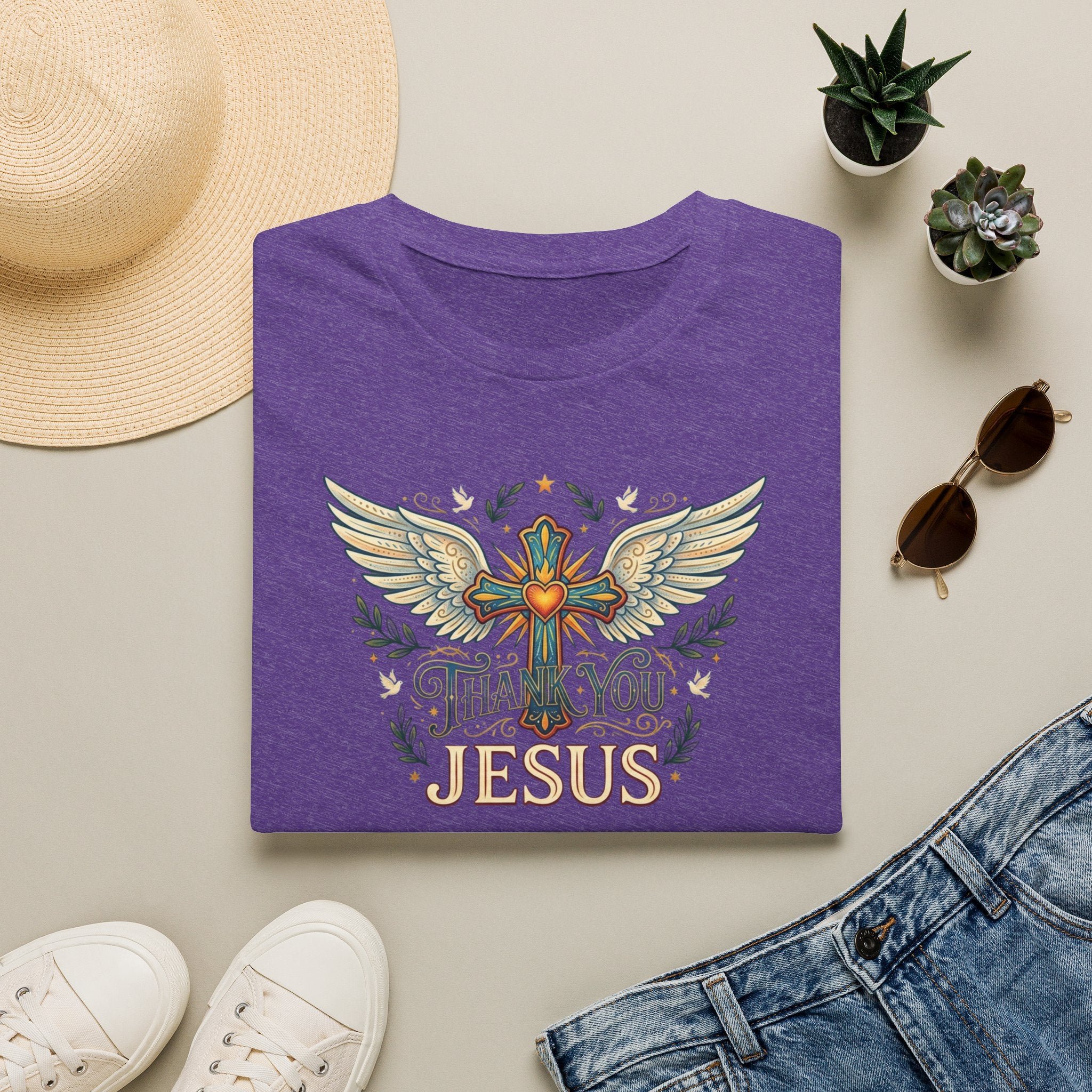 Thank You Jesus T-Shirt — Winged Cross Christian Faith Tee
