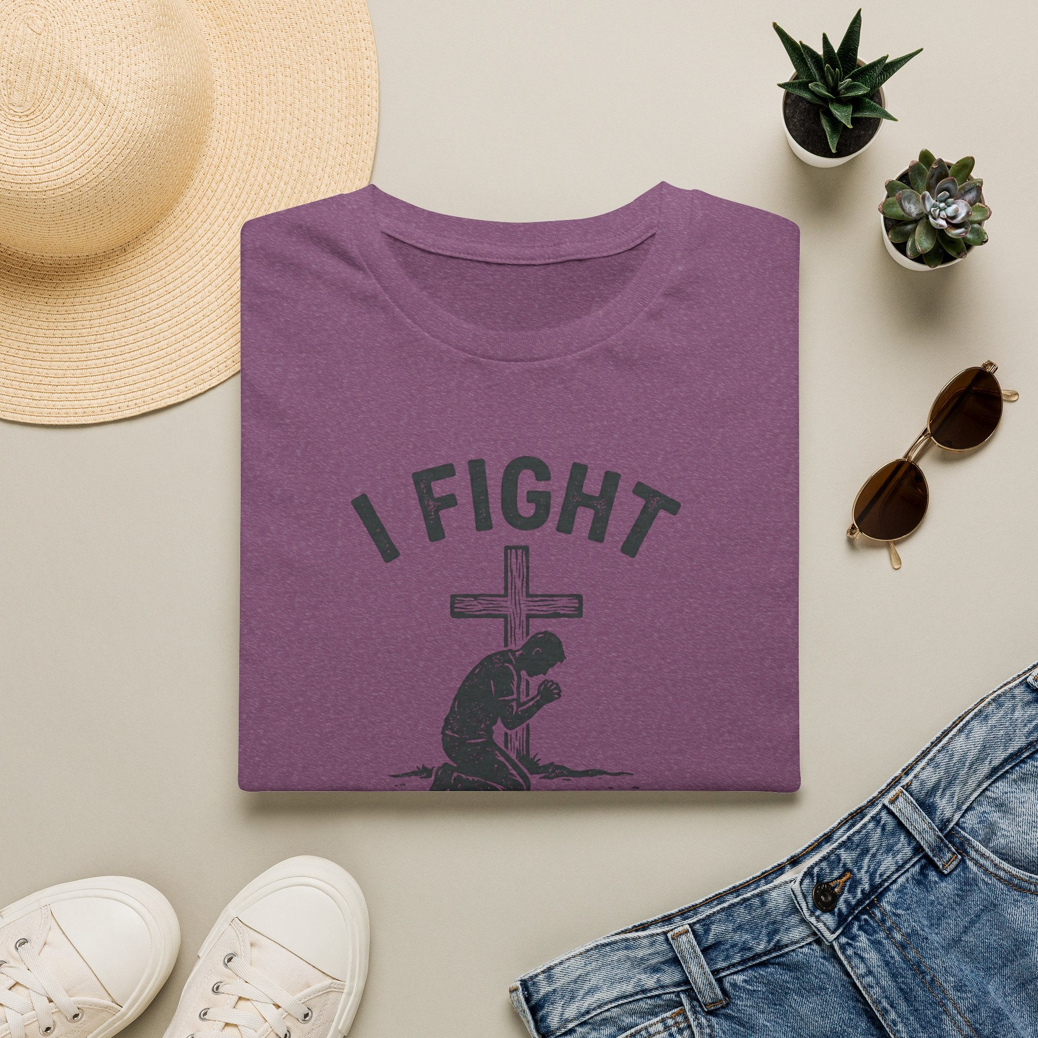 T-Shirt — "I Fight on My Knees" Prayer Graphic