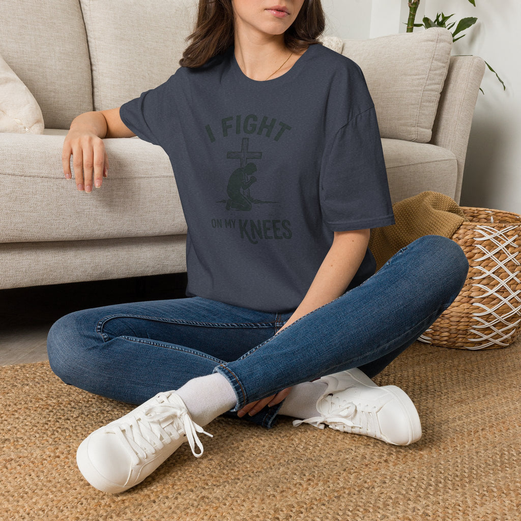 T-Shirt — "I Fight on My Knees" Prayer Graphic