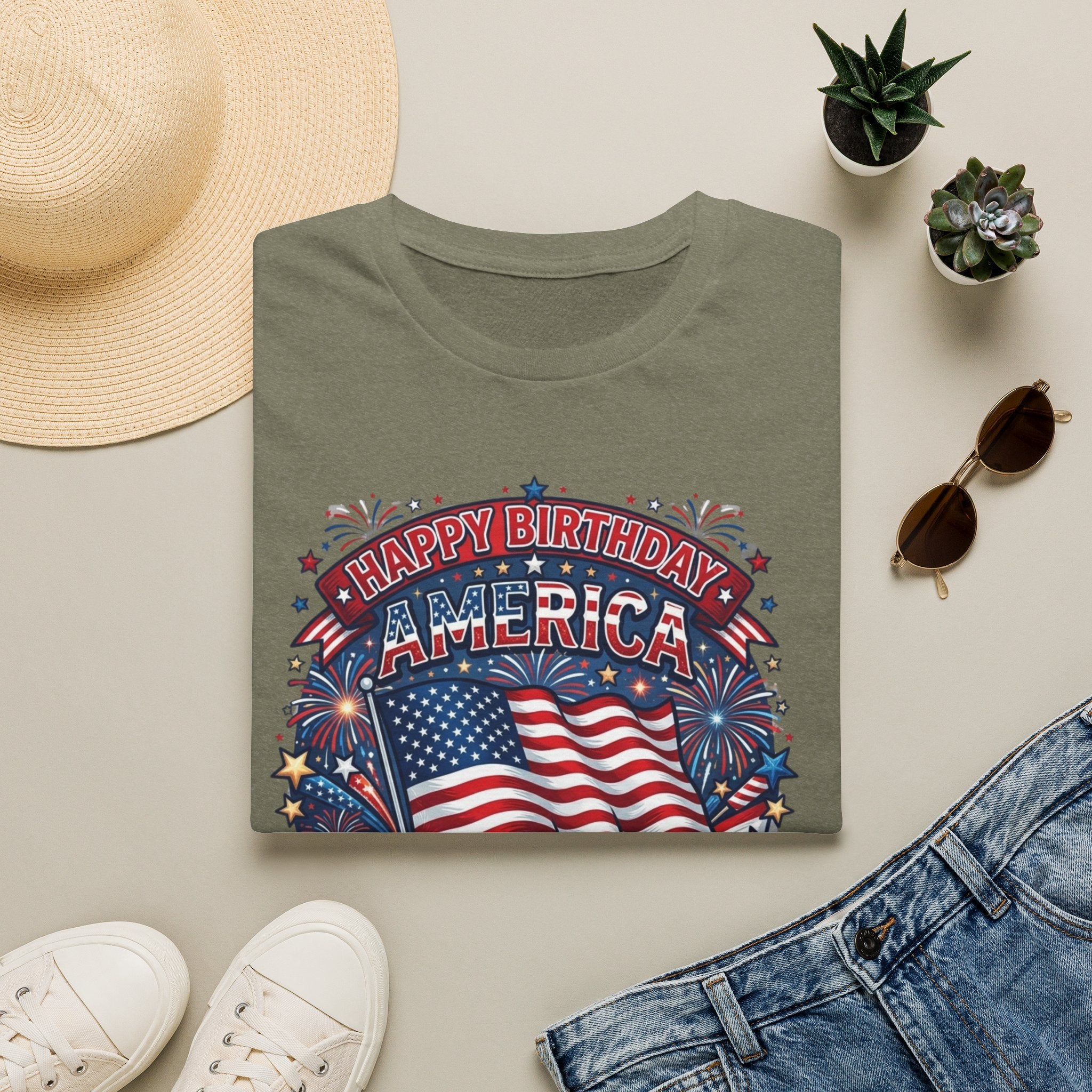 T-Shirt — "Happy Birthday America" Patriotic Flag Tee for 4th of July