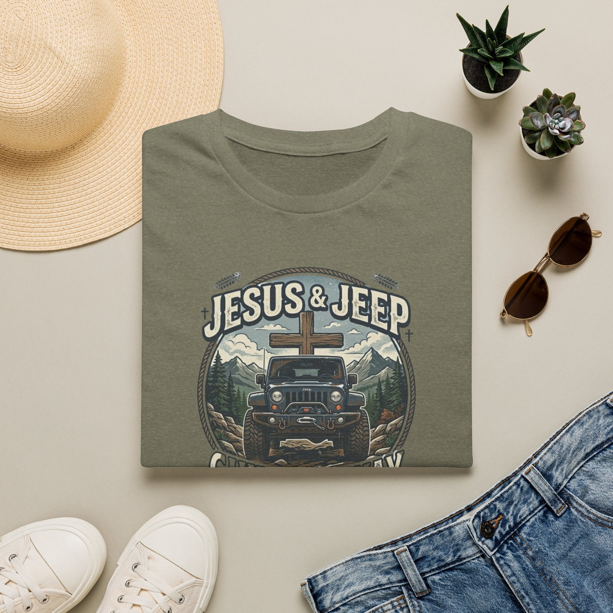 Jesus & Jeep T‑Shirt — Christian Off‑Road Faith Tee ("Jesus & Jeep Guide My Way")