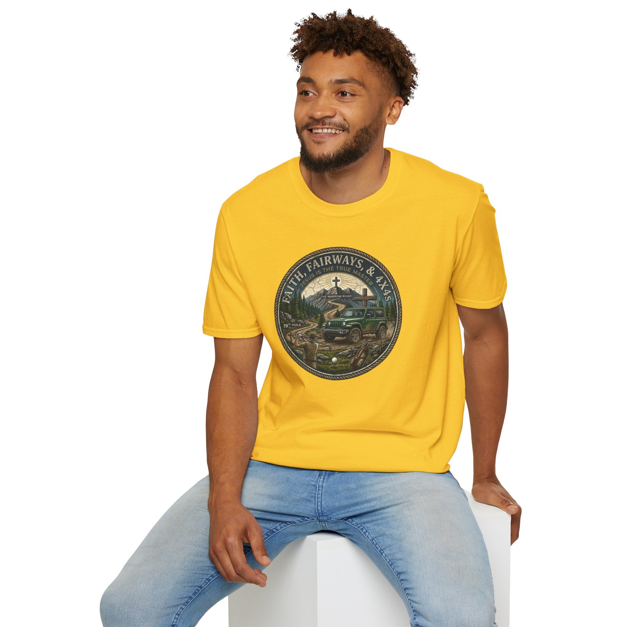 Faith, Fairways & 4x4s Graphic Tee — Outdoor Christian Adventure T-Shirt