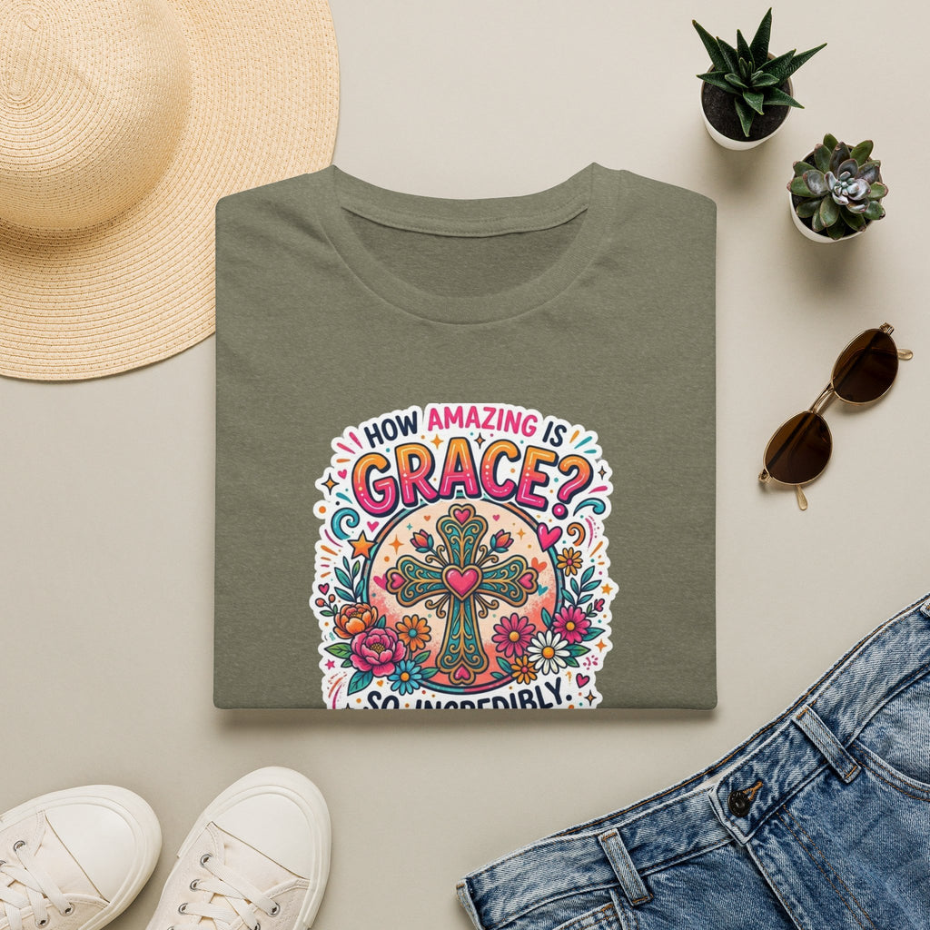 How Amazing Is Grace? Floral Cross T-Shirt — Inspirational Christian Tee