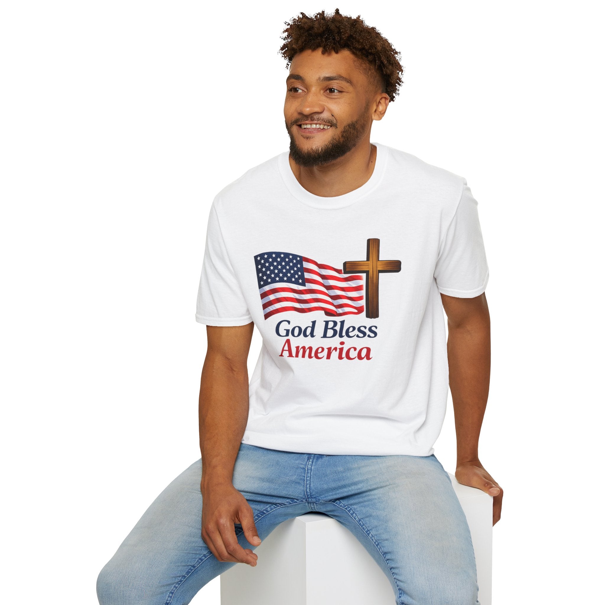 God Bless America T-Shirt — American Flag & Cross Patriotic Faith Tee