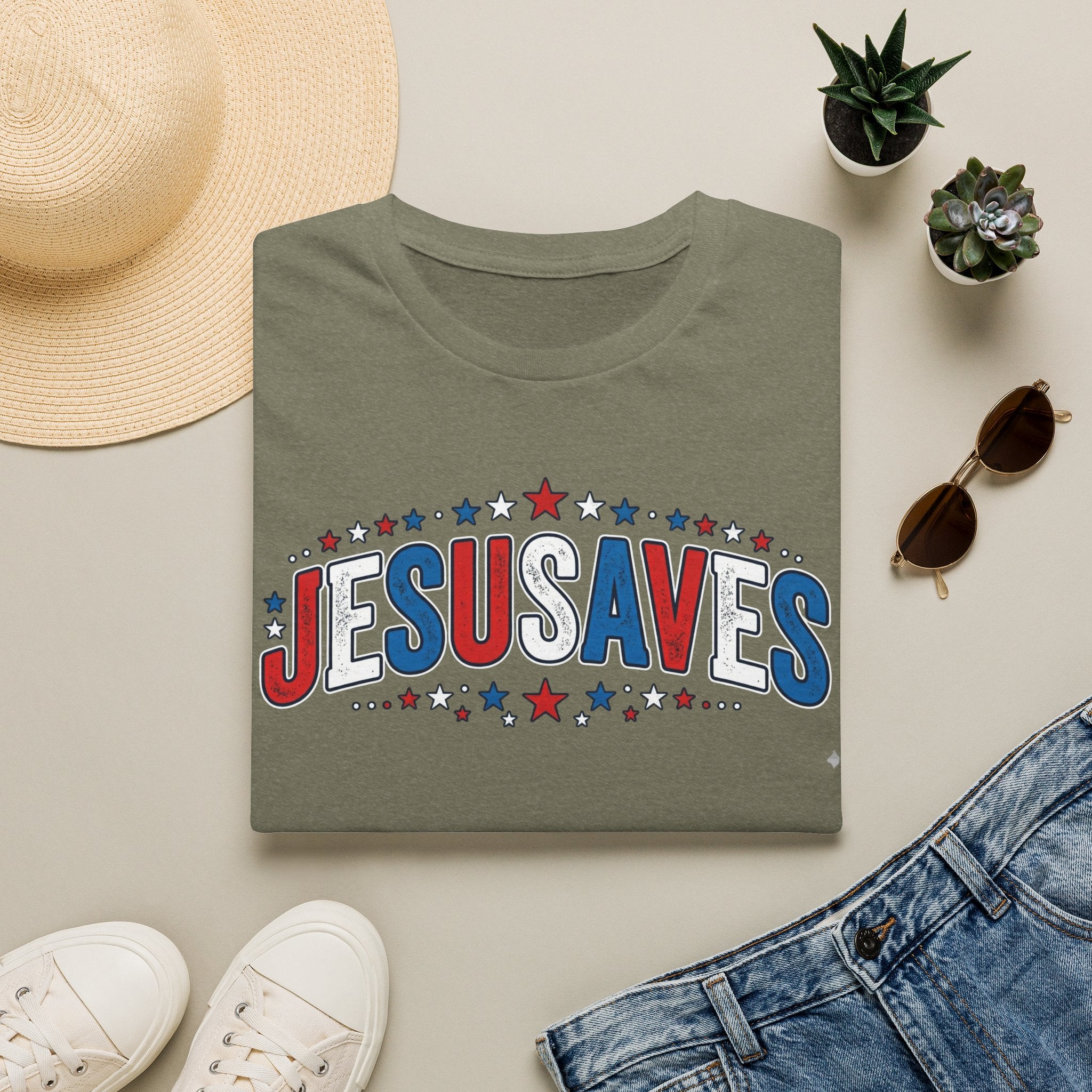 Jesus Saves T-Shirt — Patriotic Christian Faith Tee
