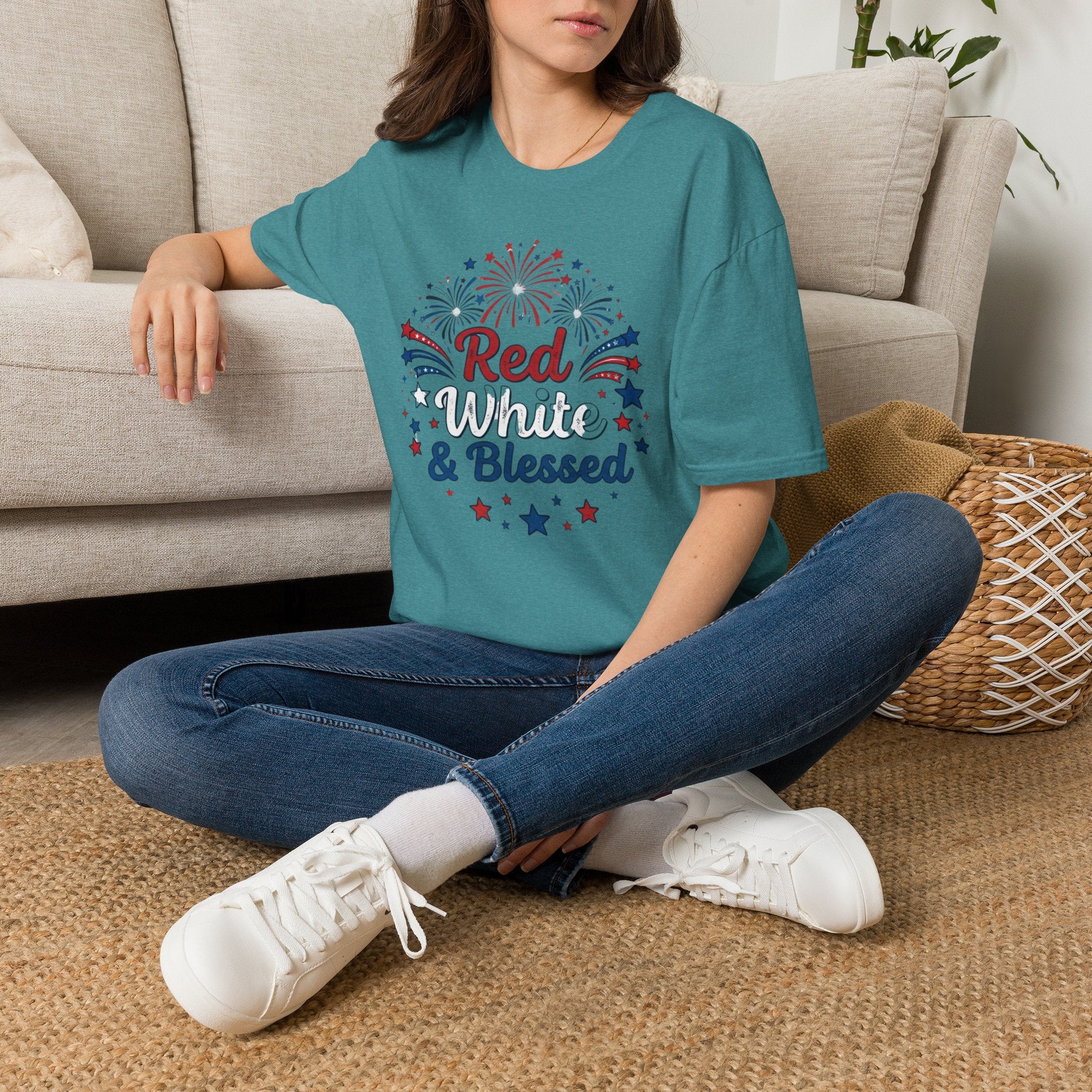 T-Shirt — "Red White & Blessed" Patriotic Fireworks Tee for 4th of July