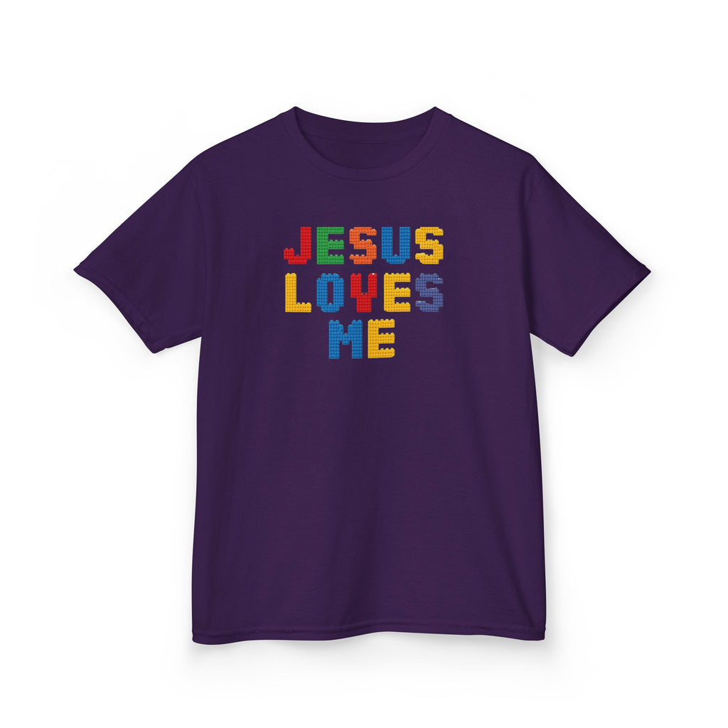 Kids T-Shirt — "Jesus Loves Me" Colorful Block Letter Tee
