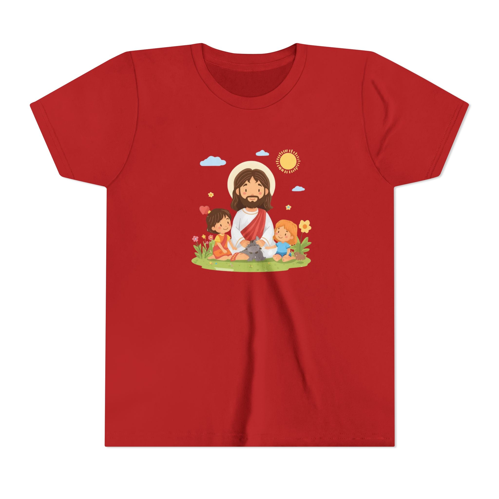 Youth Tee — Cute Jesus with Children Illustration Faith Shirt
