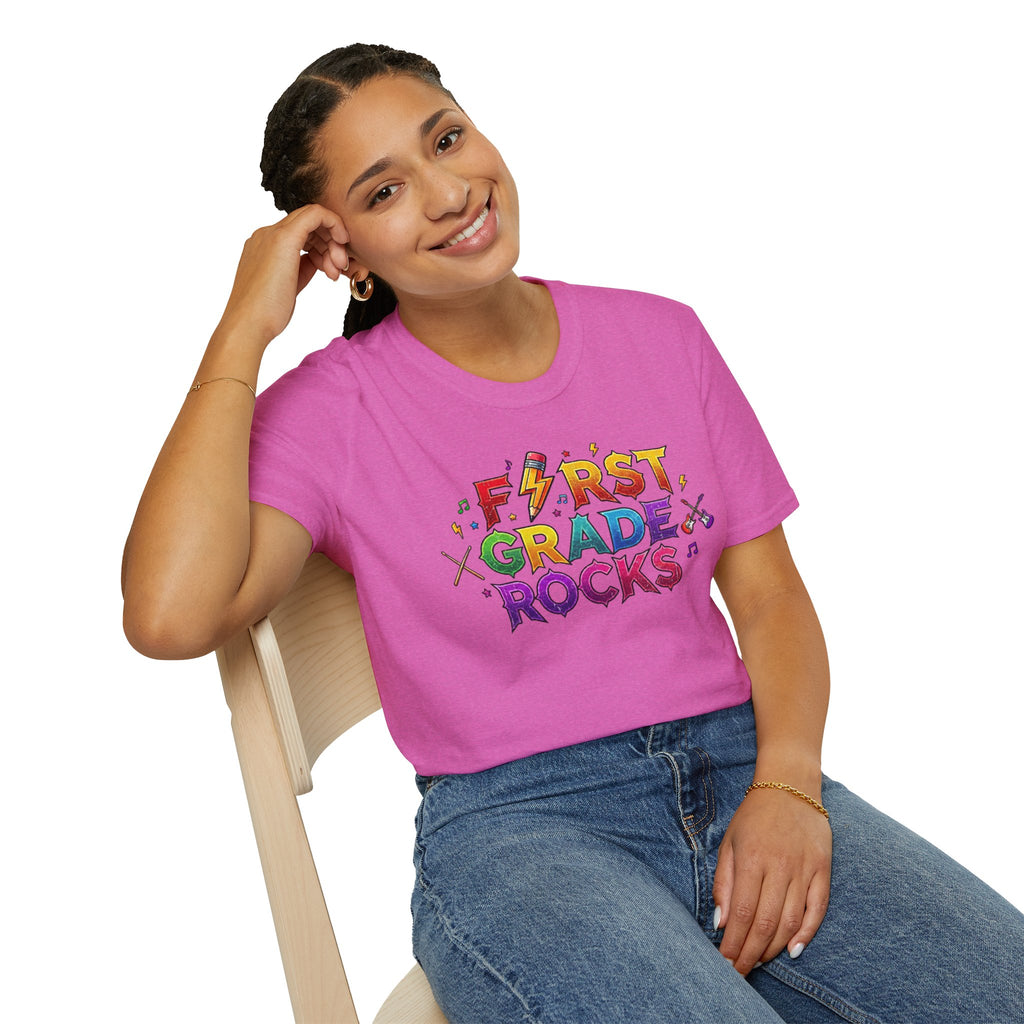 First Grade Rocks T-Shirt — Colorful Back-to-School Tee for Teachers & Students