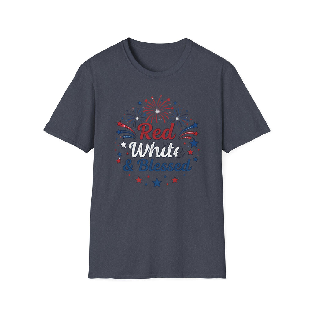 T-Shirt — "Red White & Blessed" Patriotic Fireworks Tee for 4th of July
