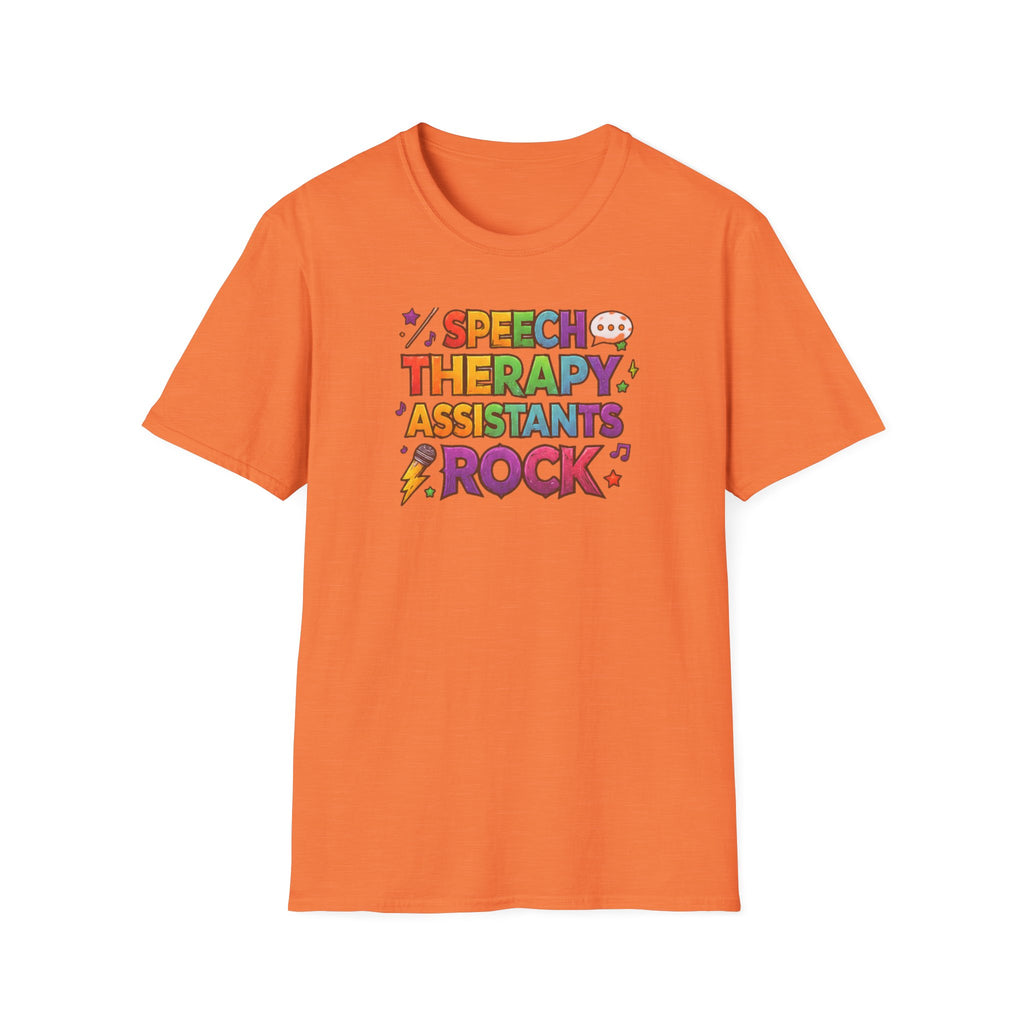 Speech Therapy Assistants Rock T-Shirt — Colorful Retro Pride Tee for SLP Assistants