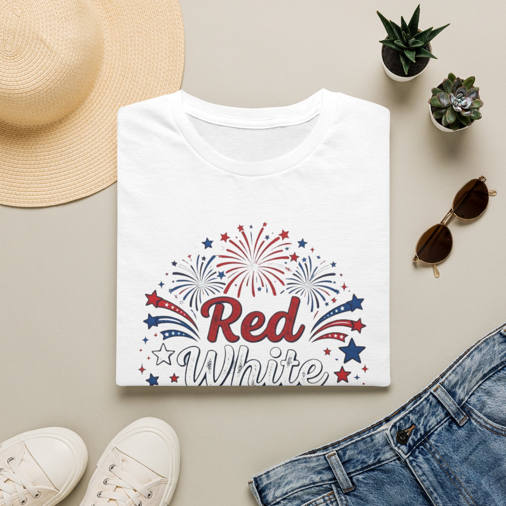T-Shirt — "Red White & Blessed" Patriotic Fireworks Tee for 4th of July