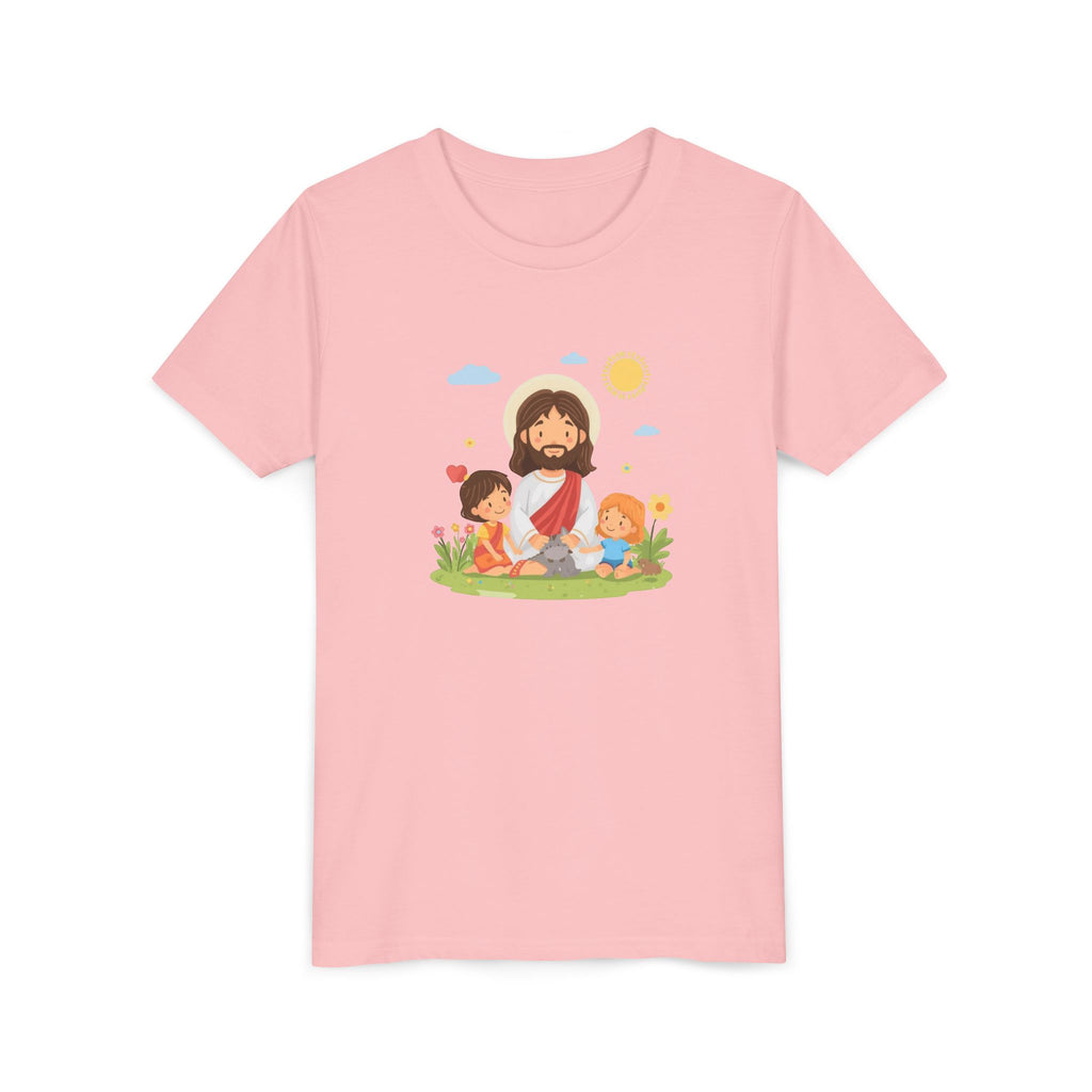 Youth Tee — Cute Jesus with Children Illustration Faith Shirt